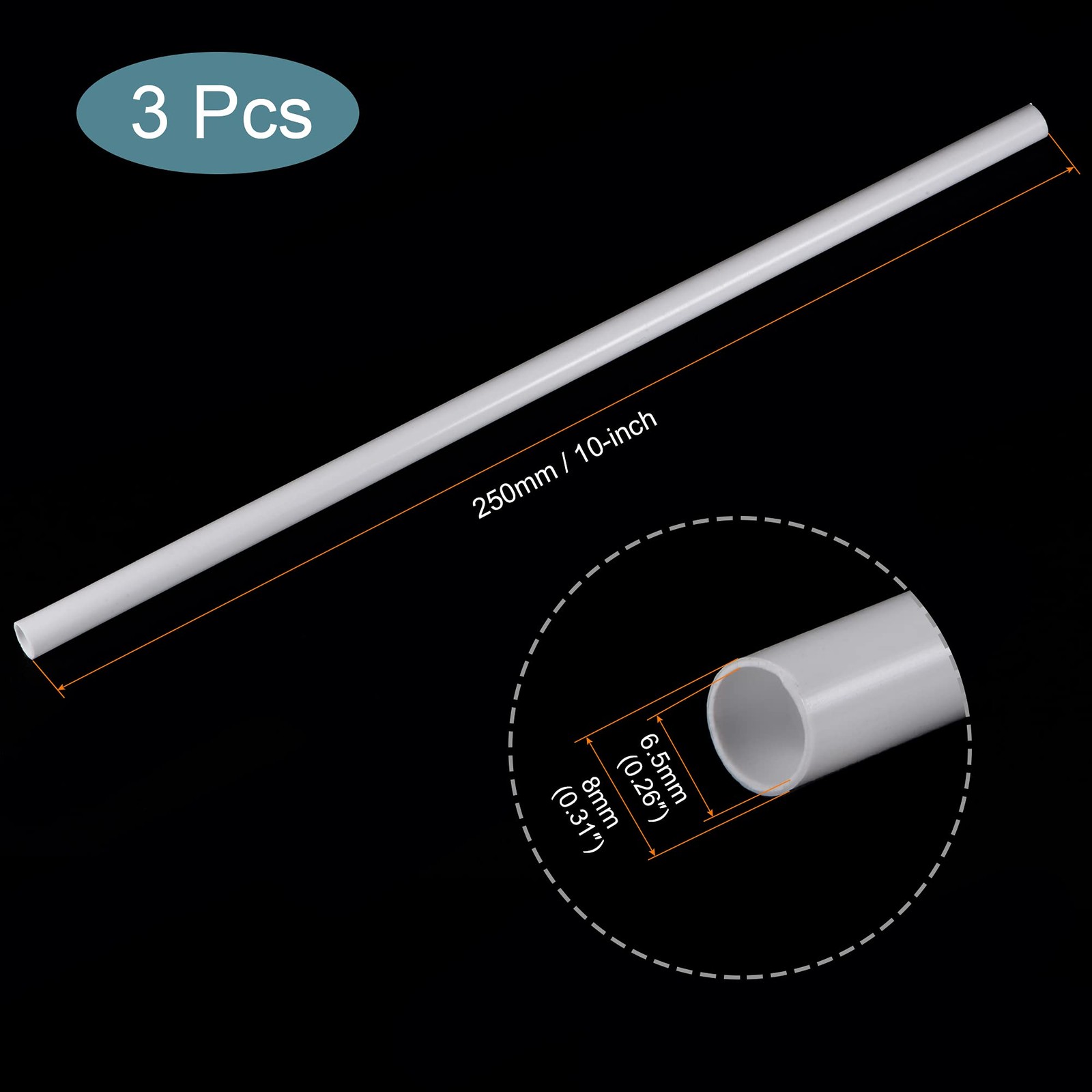 3 PCS 5/16 OD 10 Inch White ABS Plastic Round Model Tube Architectural DIY