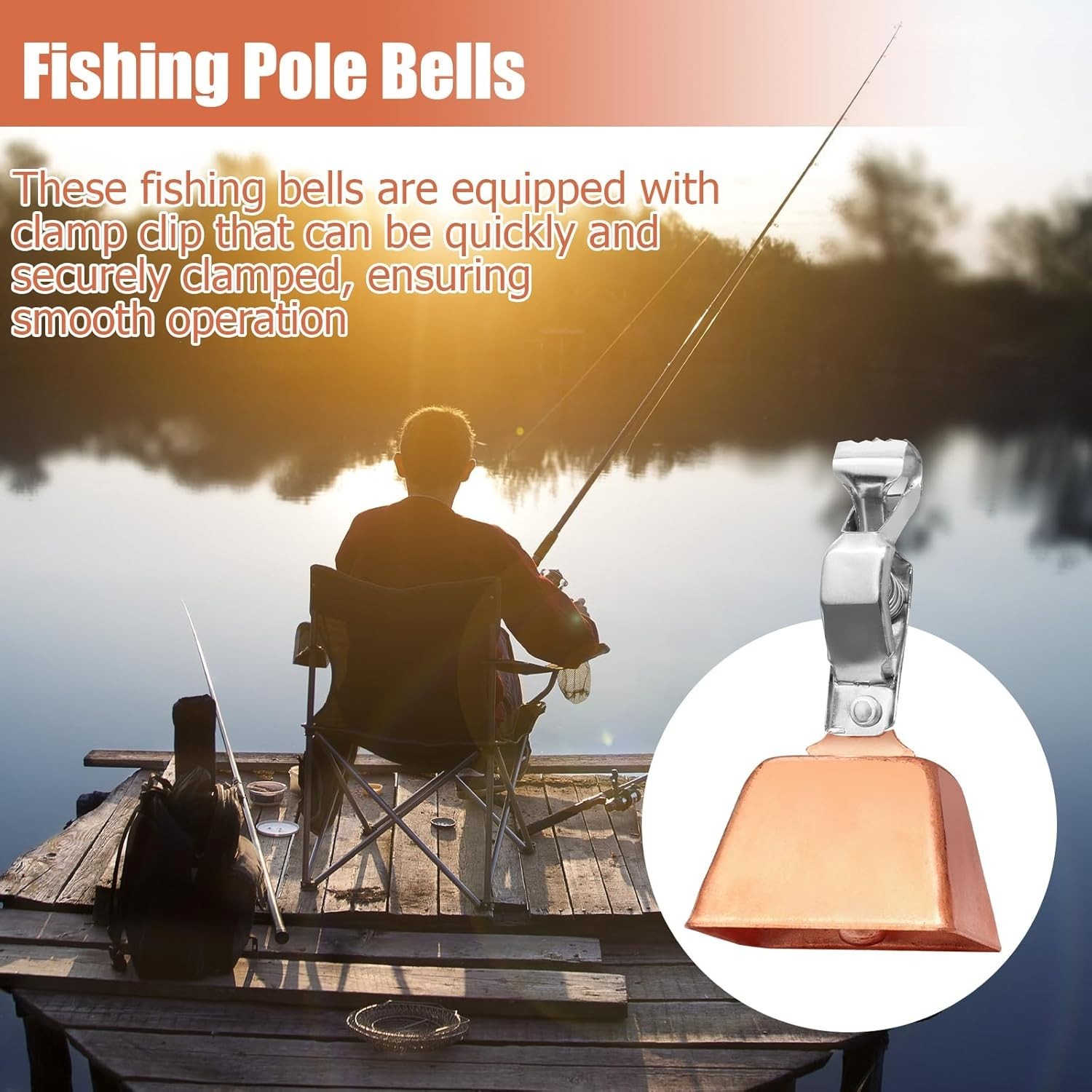 Biaungdo 20 Pcs Fishing Bells for Rods, Fishing Pole Catfish Bells Copper Color