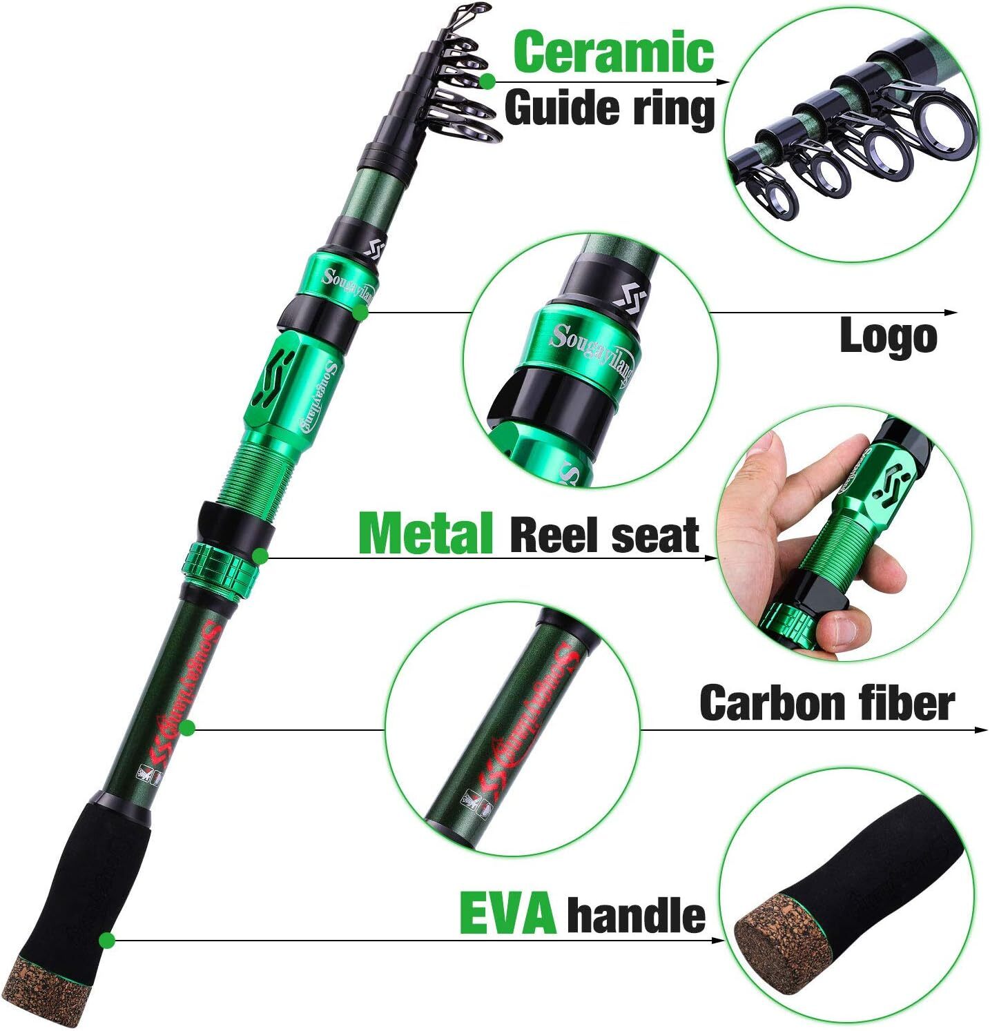 1.8M 5.9Ft Green Fishing Rod Lightweight Carbon Fiber For Freshwater And Salt…