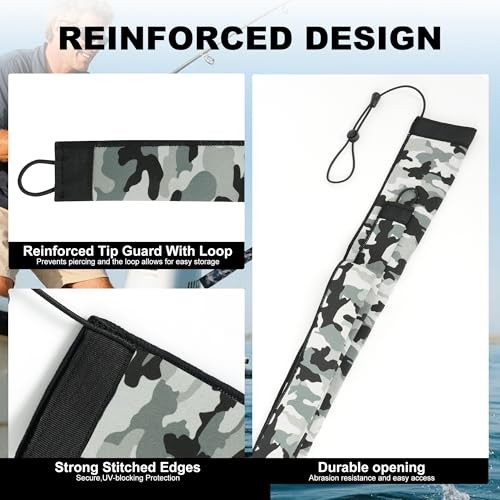 Neoprene Camo Fishing Rod Sleeves,Fishing Pole 75″ 1 Light Green Camo