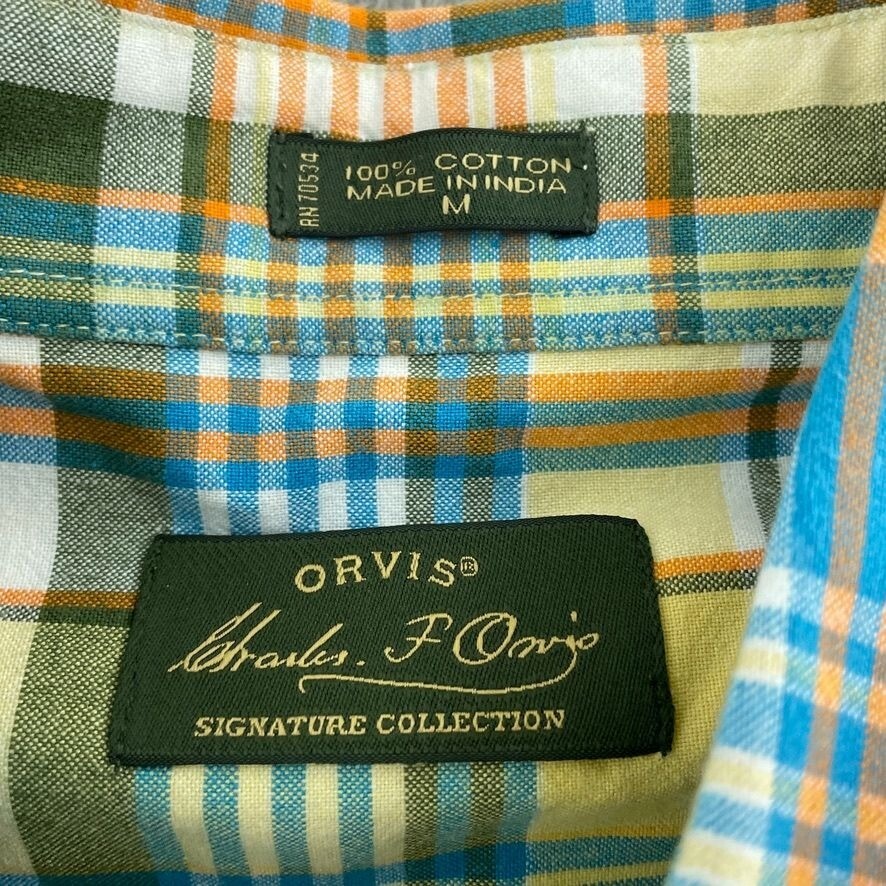 Orvis Mens Signature Collection Plaid Button-Down Shirt Medium Yellow 4420