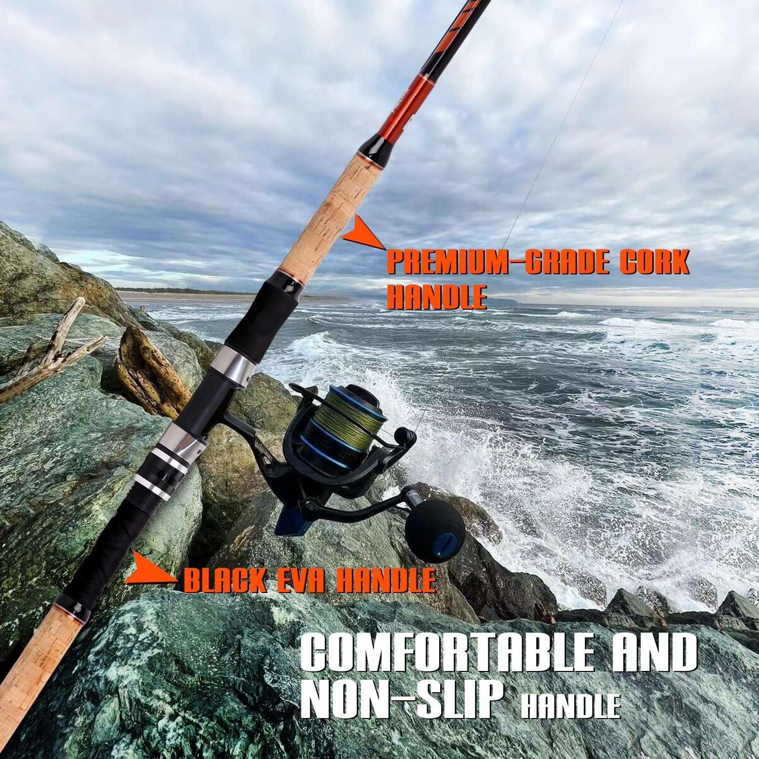 Surf Rod Carbon Fiber Surf Fishing Rod Portable Travel Fishing Spinning Rod 2Pie
