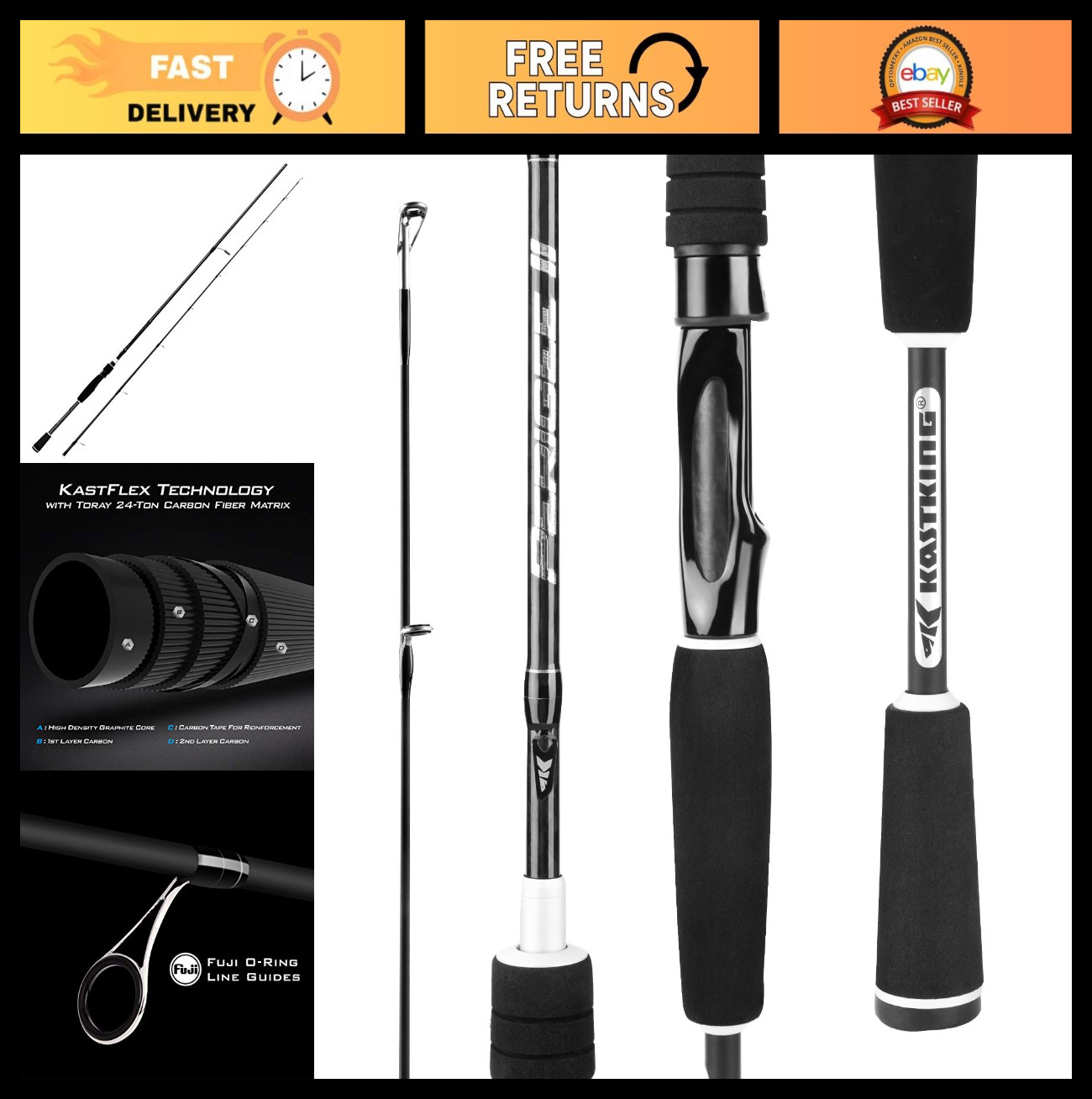 24 Ton Carbon Fiber Spinning & Casting Fishing Rods, Twin-Tip, Fuji O-Ring Guide