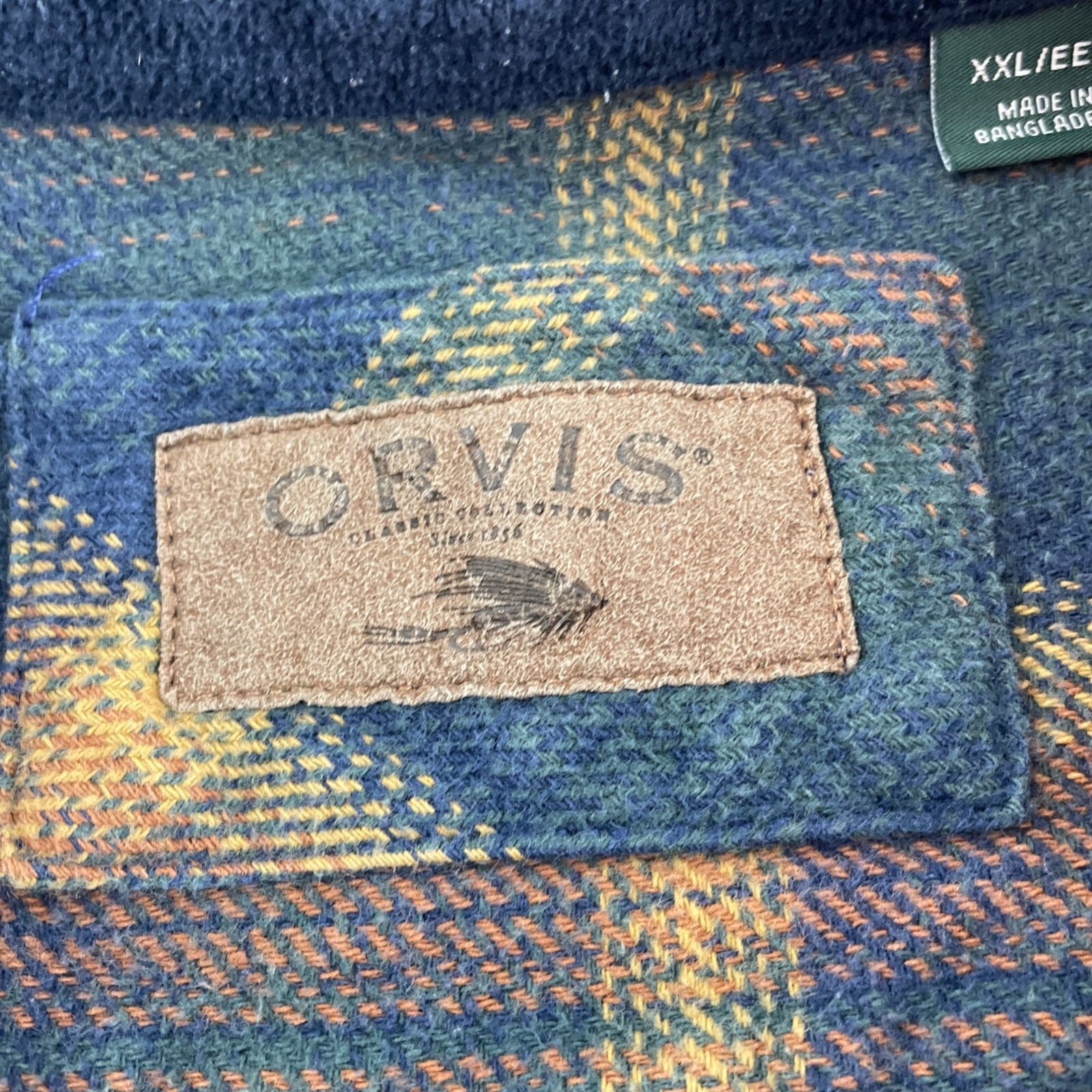 Orvis Mens Shacket XXL Plaid Flannel Shirt pockets 2904