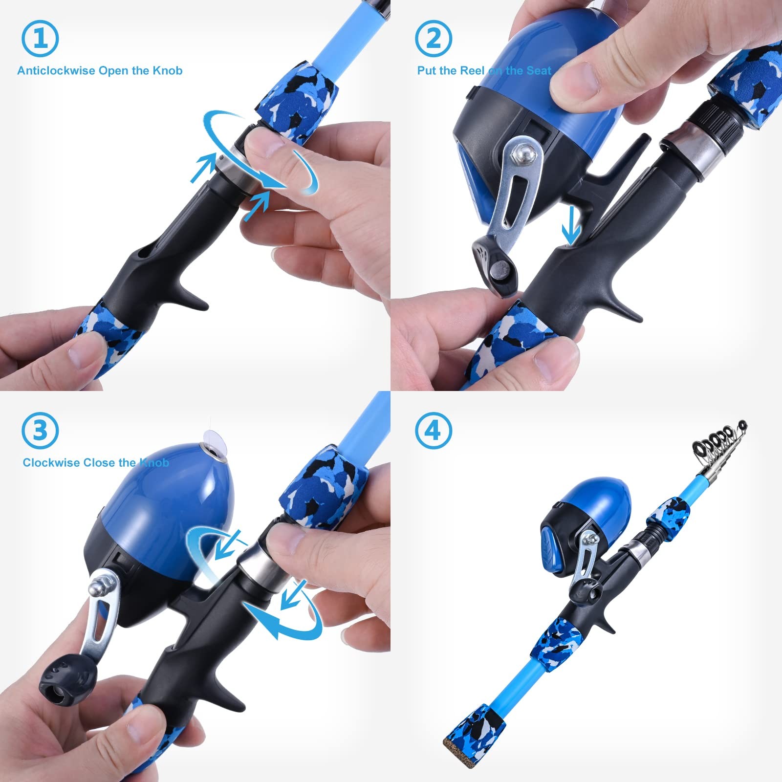 CODEK Kids Fishing Pole Set Portable Telescopic 170cm/5.6ft, Blue