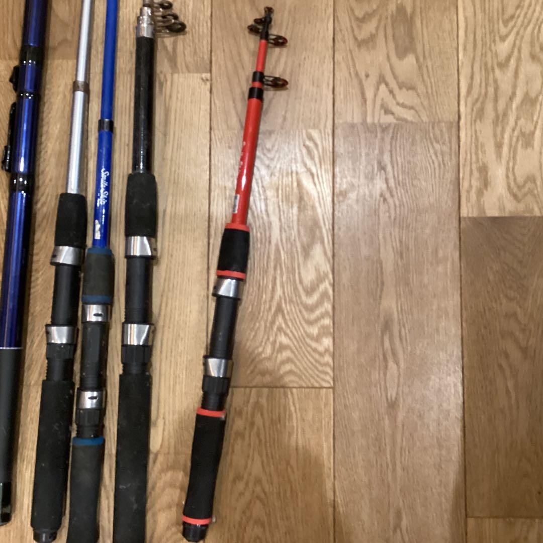 5-Piece Spinning Rod Set Fiberglass/Carbon Rubber Grip Blue/Red/Black