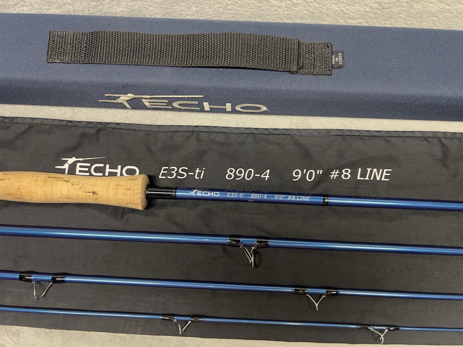 ECHO E3S-ti 8wt. 9’ft Fly Rod Saltwater Titanium Guides Blue 4 Piece Case