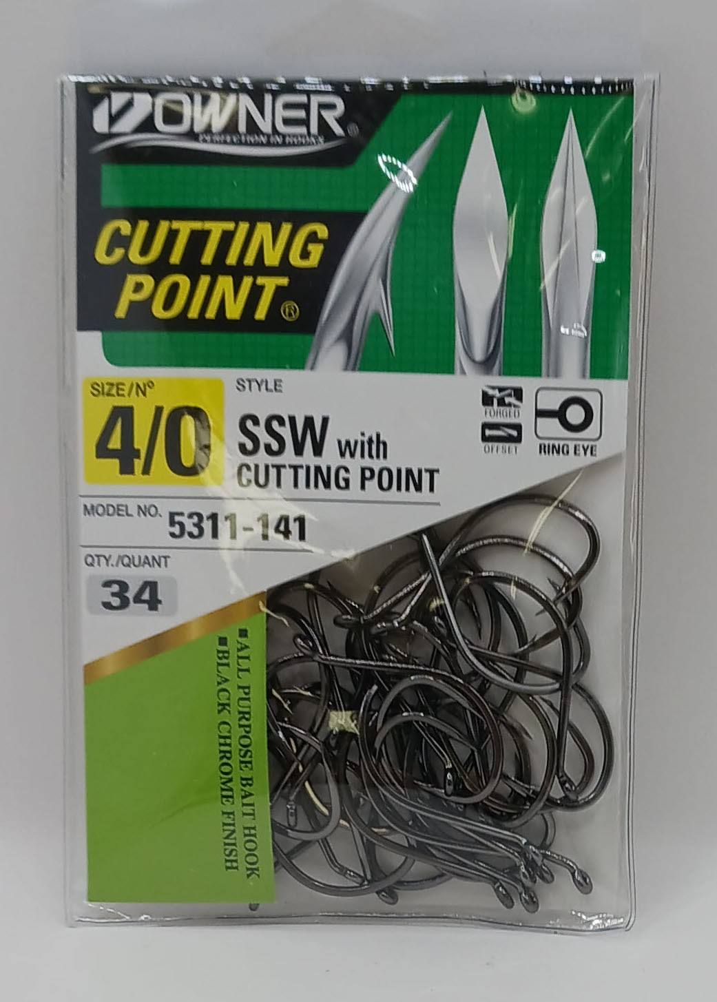 Owner 5311-141 SSW Cutting Point All Purpose Hook UpEye Forged Shank Sz 4/0 34CT
