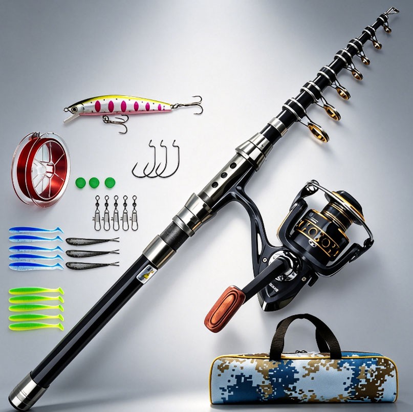 Carbon Fiber Telescopic Fishing Pole Kit Rod Reel Combo Sea Saltwater Freshwater