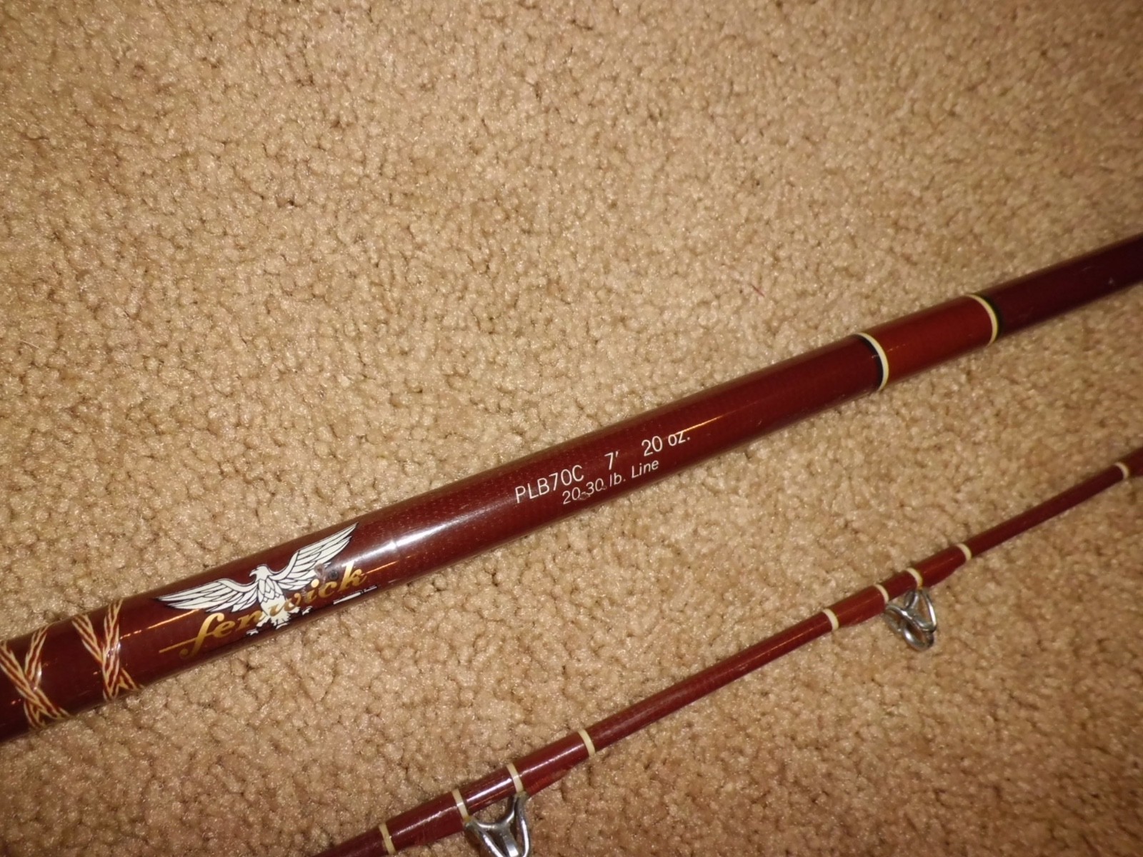 Vintage FENWICK Feralite PLB70C Conventional Boat 7′ Rod- USA 20-30lb- # L198074