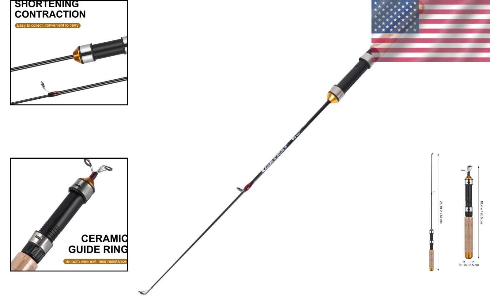 Compact Fishing Rod Ultra-Light Carbon 25-inch Telescopic Cork Handle Bass