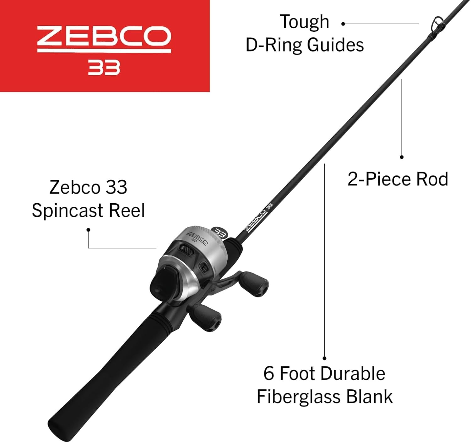 33 Spincast Reel and Fishing Rod Combo, 6-Foot Fiberglass Rod with EVA Handle