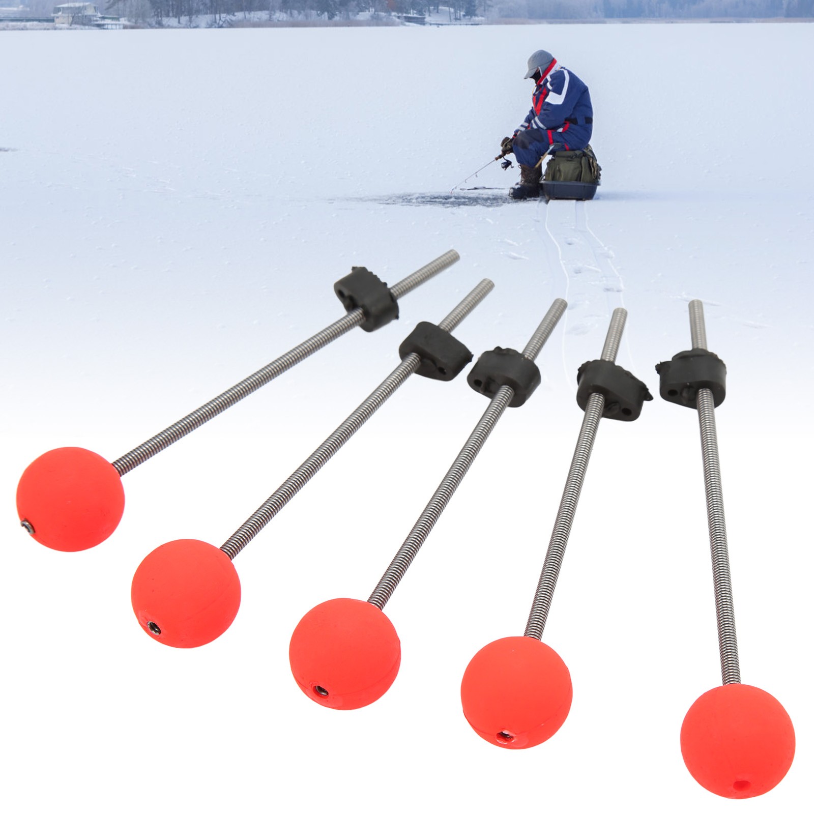5PCS Mini Winter Ice Fishing Rod Top Tip Portable Outdoor Fishing Rod Red Ball