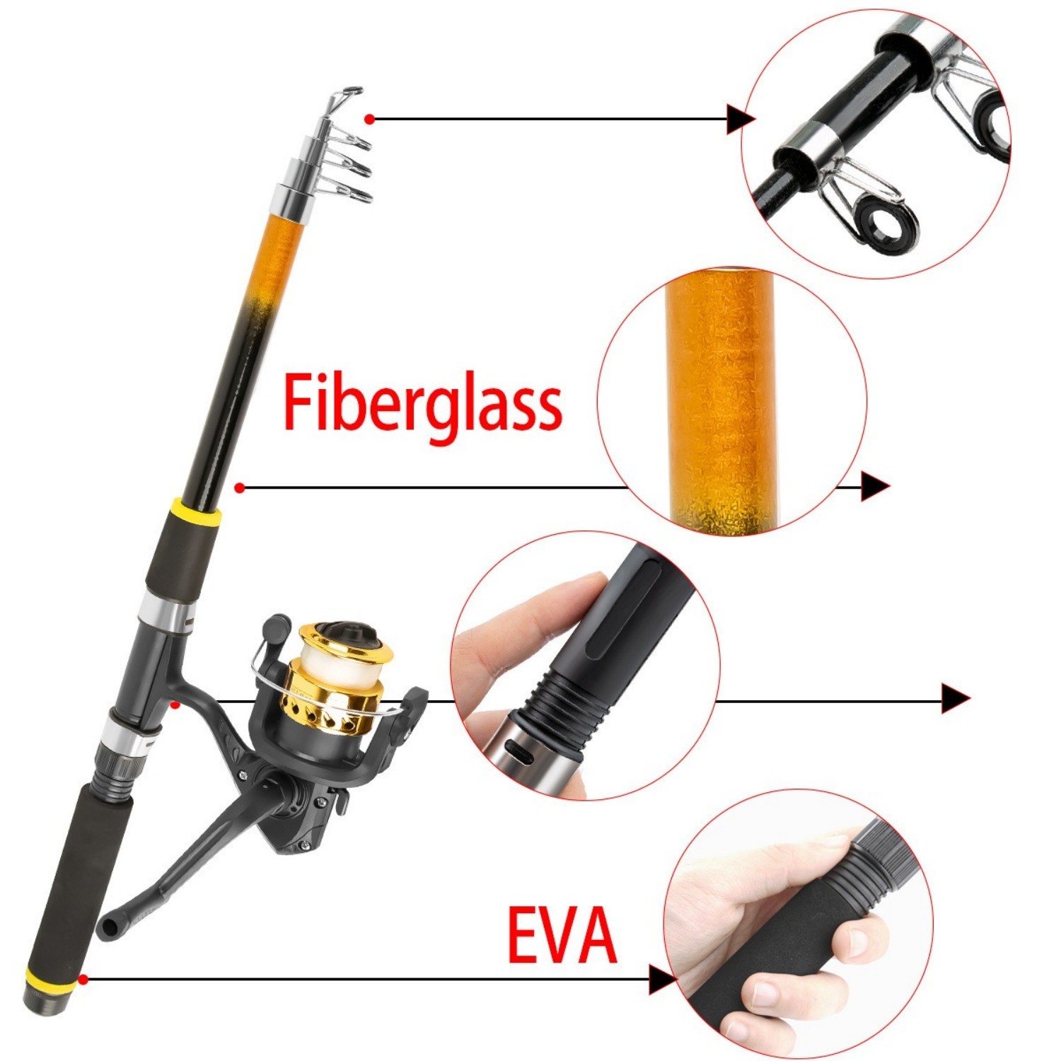 71” Telescopic Fishing Rod Pole Reel Combo Fishing Gear Set Fishing Accessories