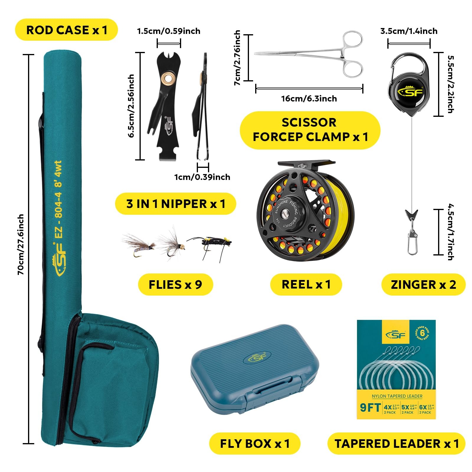 SF Fly Fishing Rod Combo Starter Kit 4 Piece 4WT 8FT Emerald Green 24T Carbo…