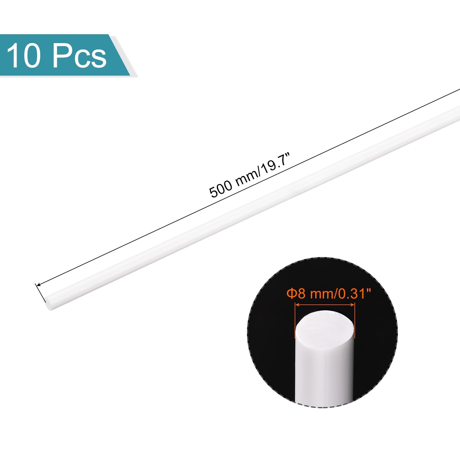ABS Plastic Rod Round Solid Bar 8 mm x 500 mm White for DIY Model Material Ar…