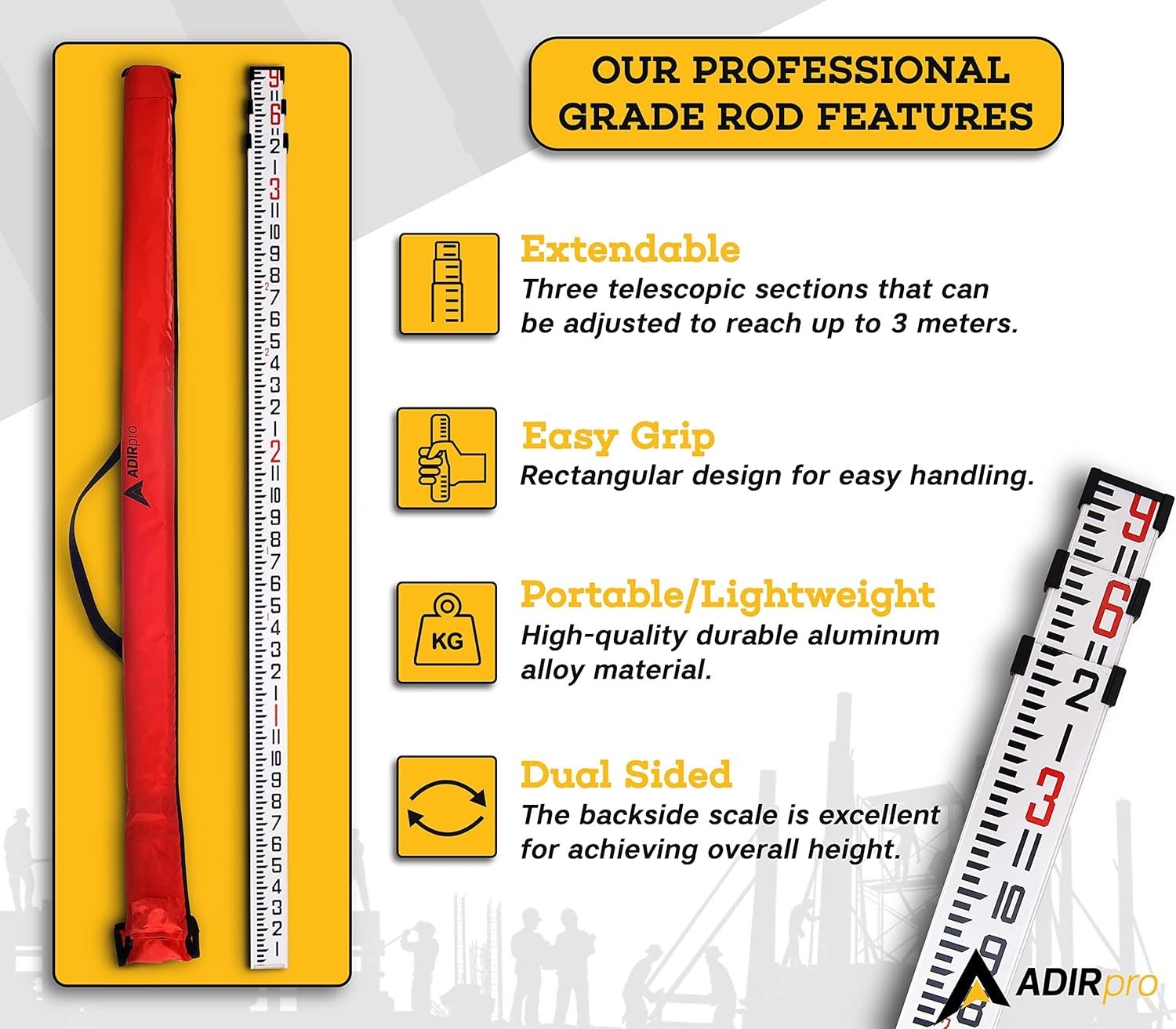 Precision Grade Rod with 8th Foot Graduations – 9 ft Lightweight Aluminum Design