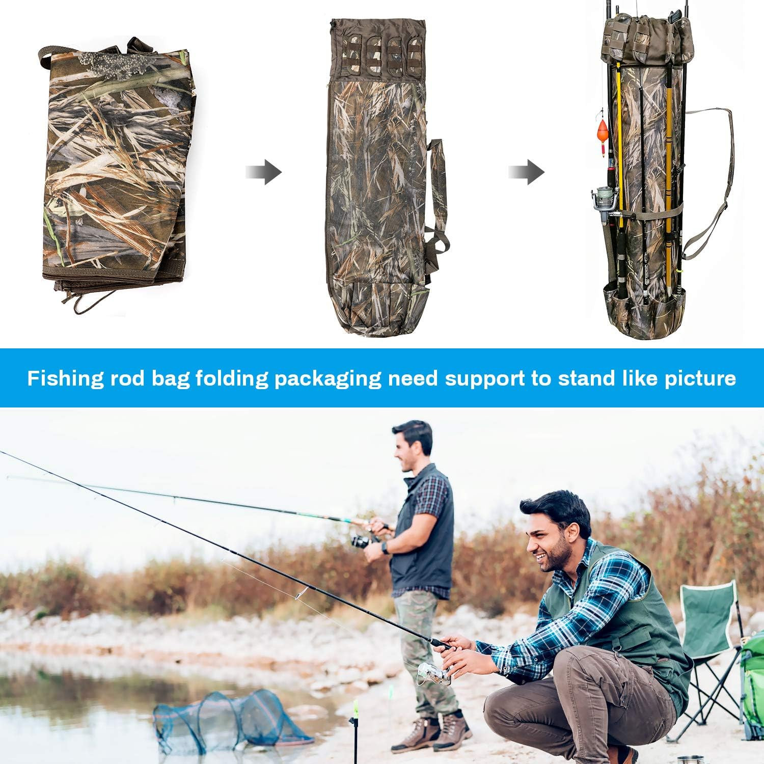Durable Canvas Fishing Rod & Reel Organizer Bag Travel Carry Case Bag- Holds 5 P
