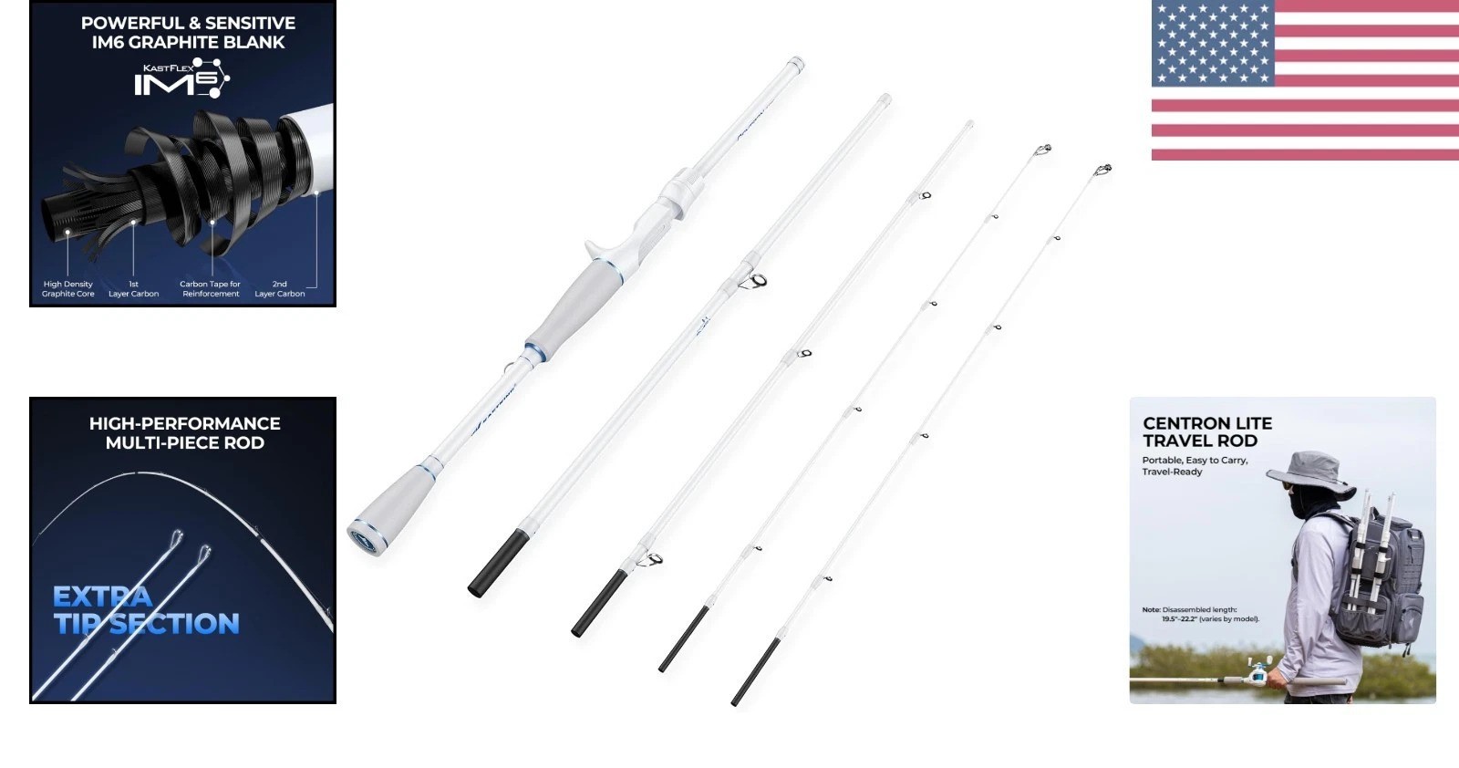 Centron Lite Travel Fishing Rods, Portable 4/5 Piece Spinning & Casting Rods,…