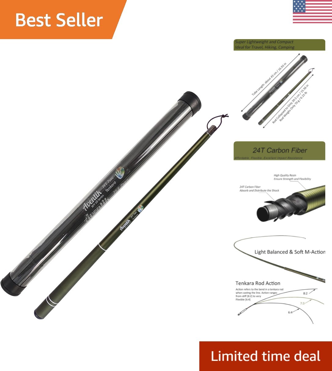 FreshStart 7ft/8ft Tenkara Rod Kit – Lightweight, Durable Beginner Fishing Rod