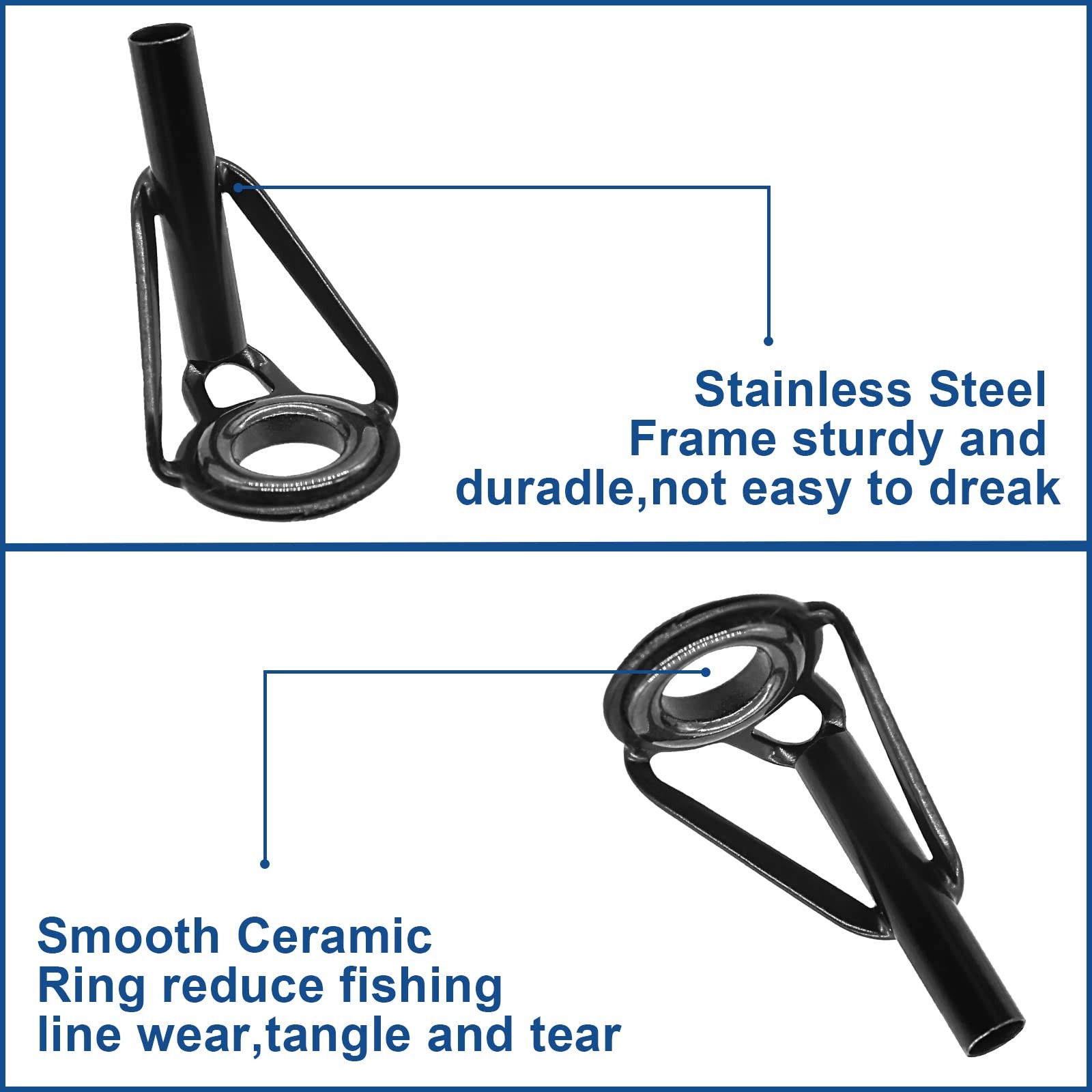 16pcs Fishing Rod Tip Repair Kit, Black Stainless Steel Rod Top Tips Replacem…