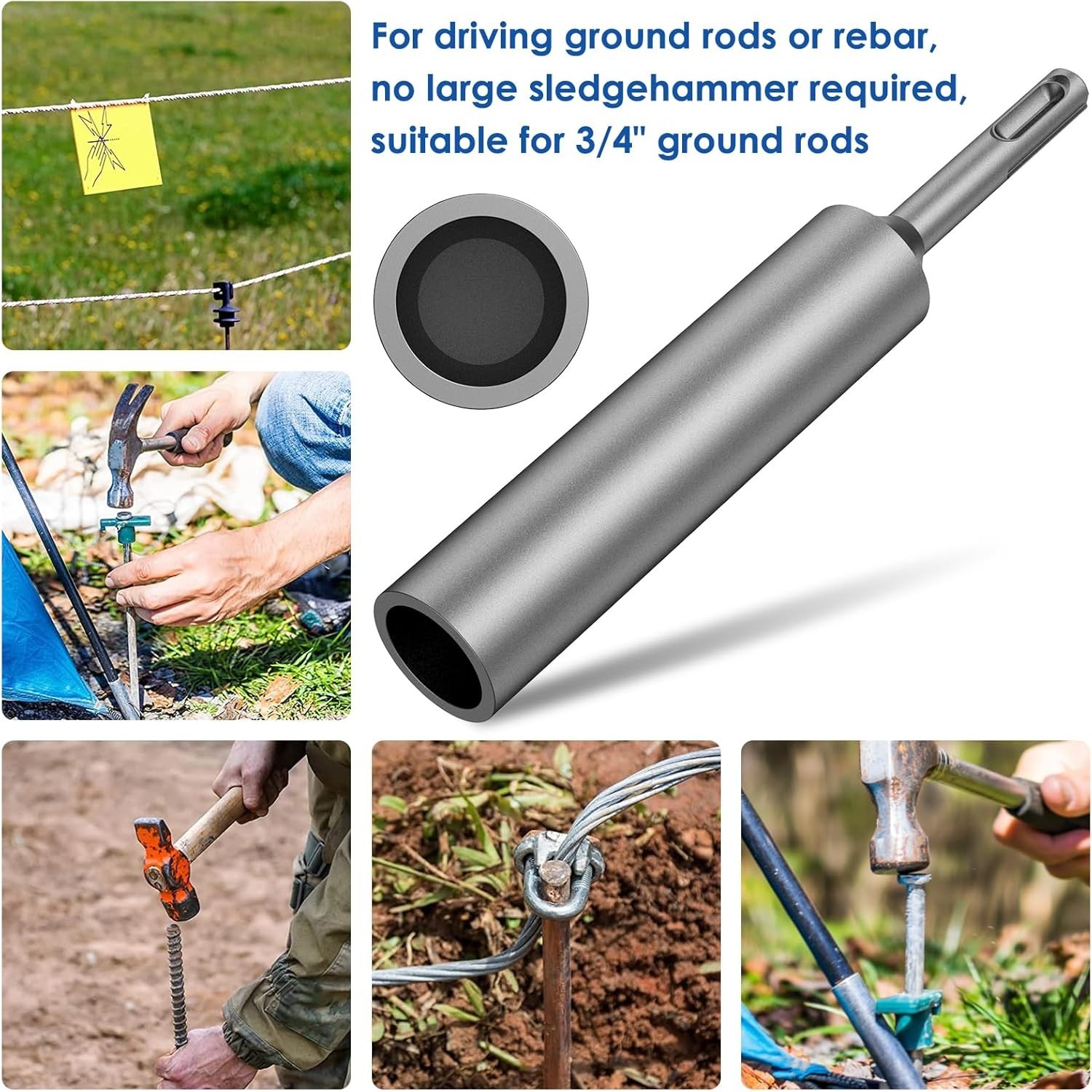 Hardened Steel Ground Rod Drivers – 2-Piece SDS Plus Set for Easy Installation