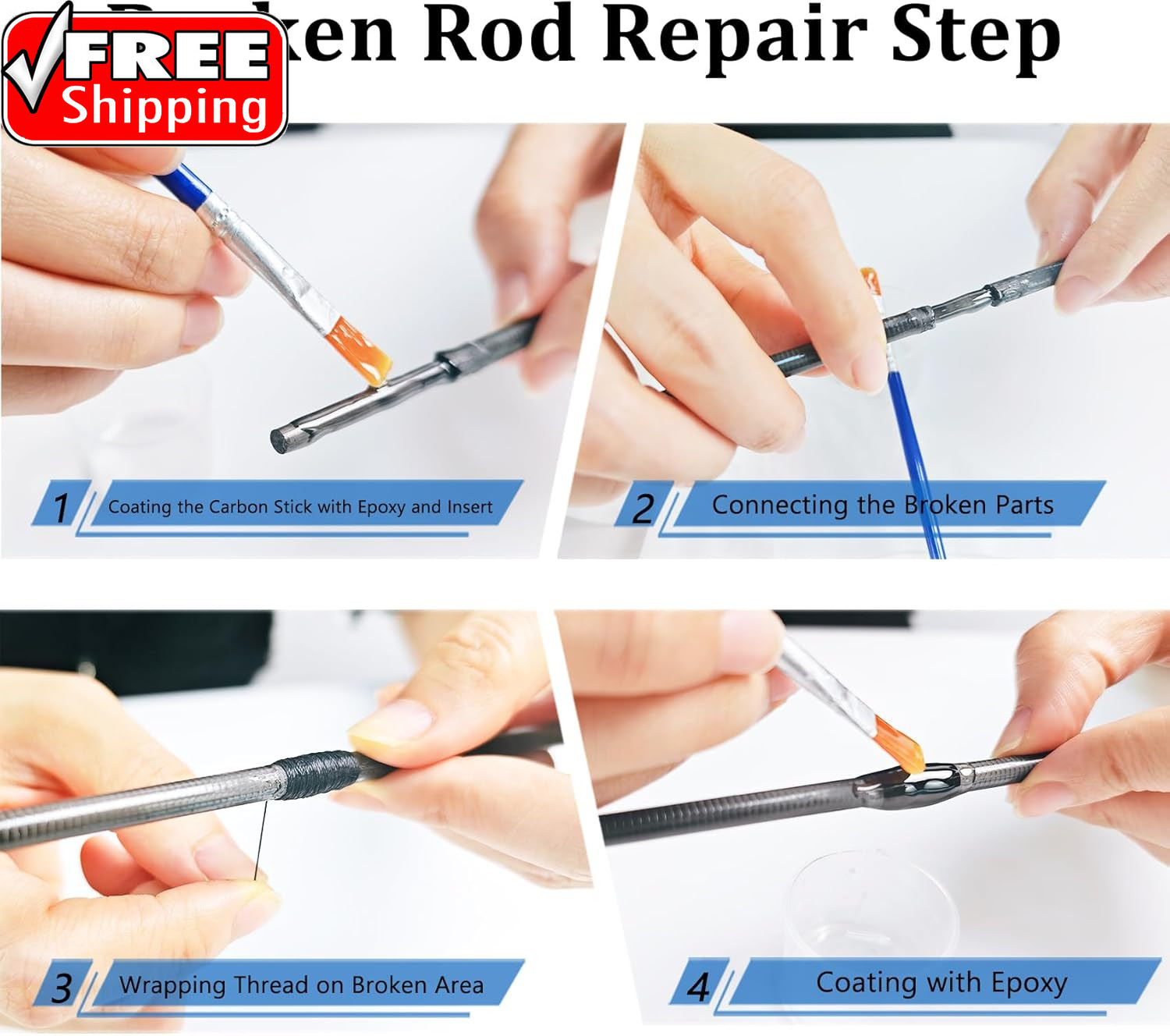 Fishing Rod Repair Kit Complete with Accesssories, Carbon Fiber Stick Fishing Po