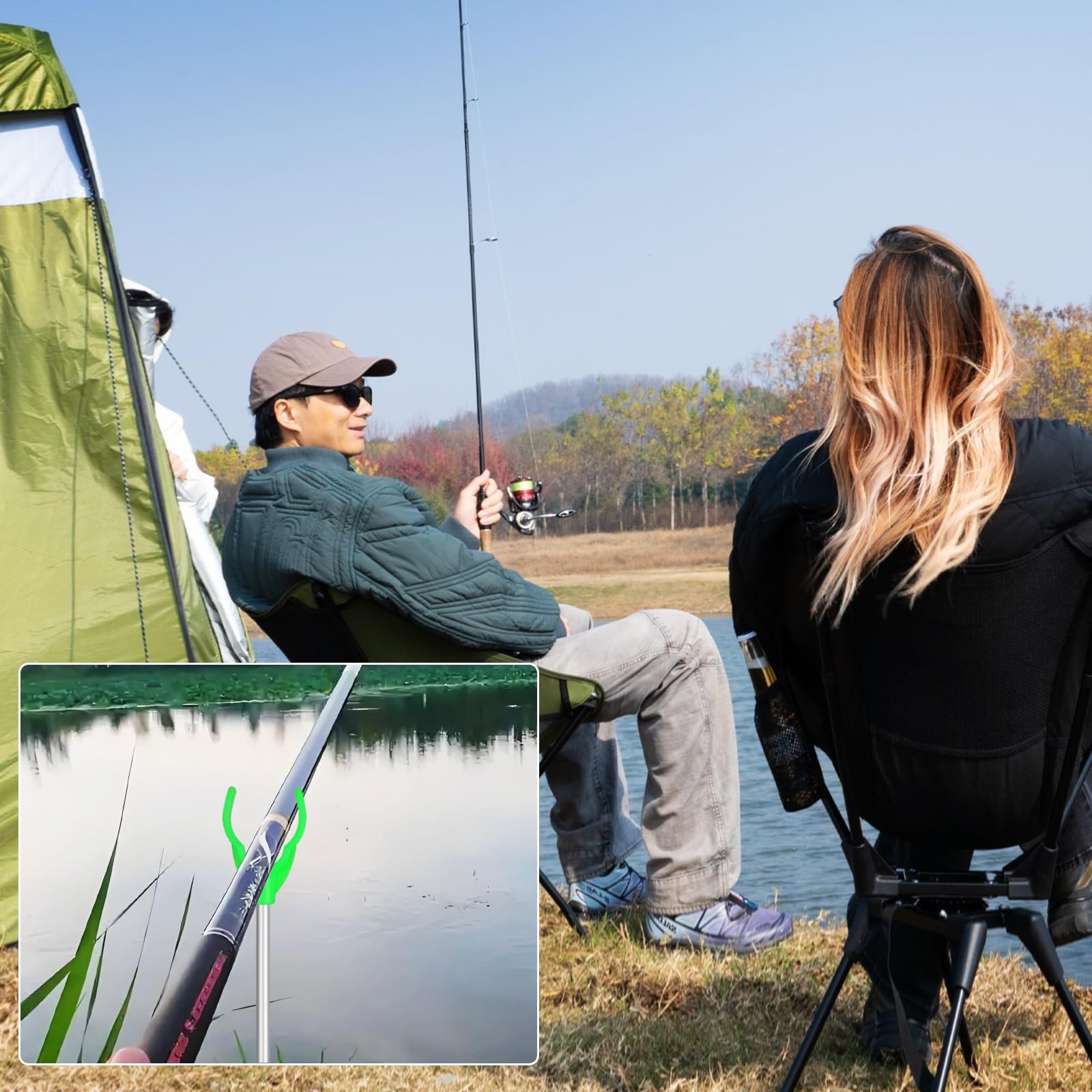 Fishing Rod Holder for Ground: 6pcs Extendable One Size, Green Fork
