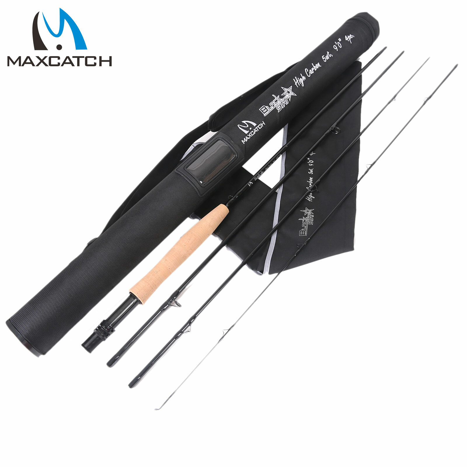Maxcatch Black Star Fly Fishing Rod 4/5/6/7/8WT Fast Action, IM10 Carbon Fiber