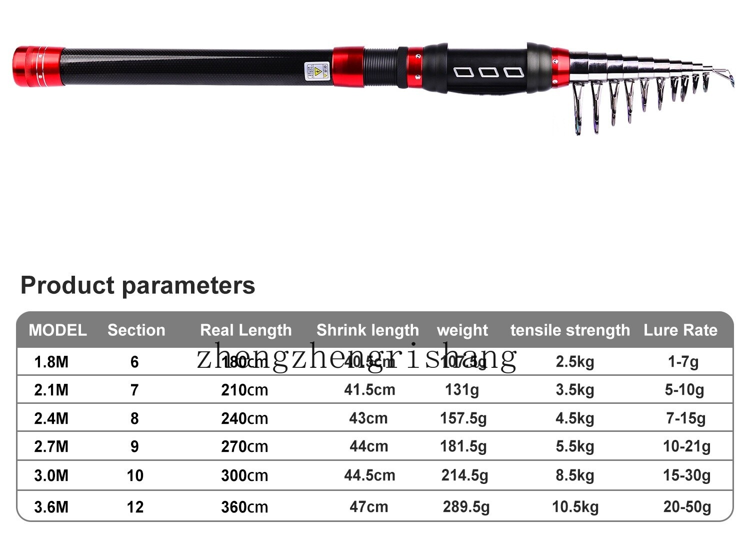 1.8-3.6M ultrashort Telescopic Fishing Rod Carbon Fiber Travel Sea Spinning Pole
