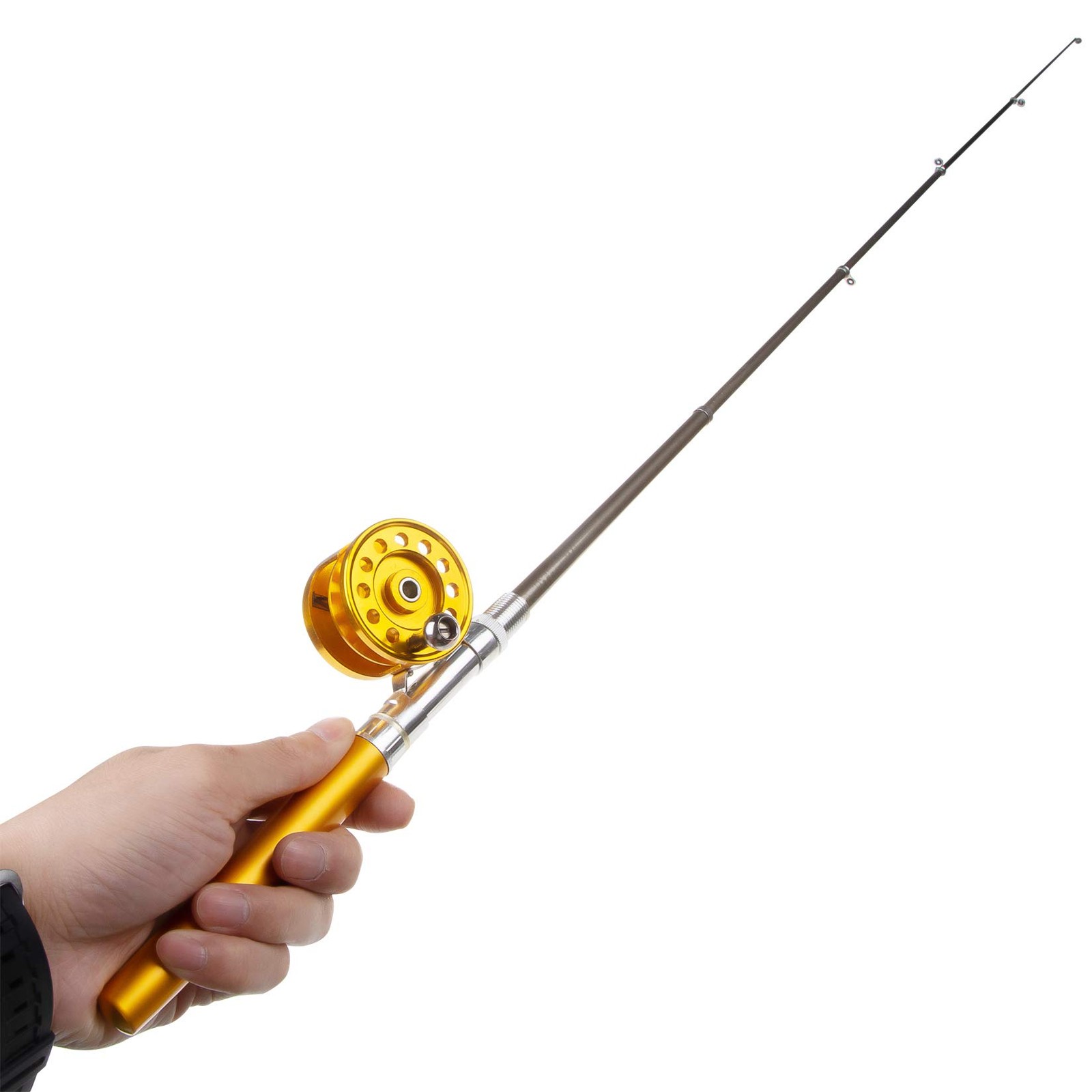 Saim Fishing Rod 36In(3Ft) Mini Portable Pocket Aluminum Alloy Fish Rod Pen –