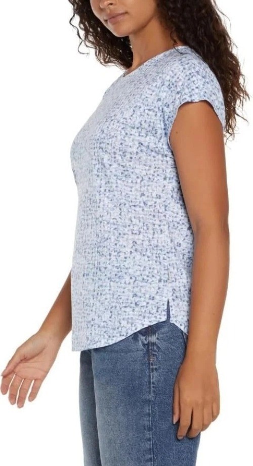 Orvis Women’s XS Blue & White Printed Linen Blend Cap Sleeve Top n1118