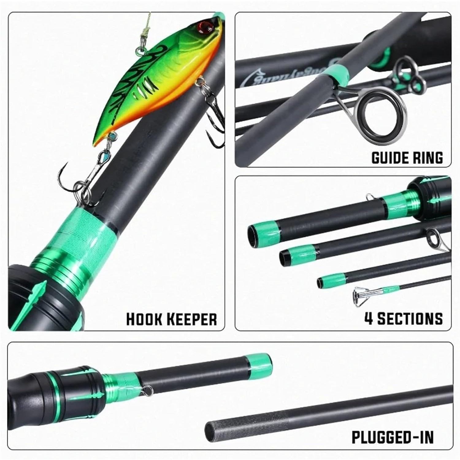 4-Section 180cm Fiberglass Spinner Baitcasting Fishing Rod M Tone