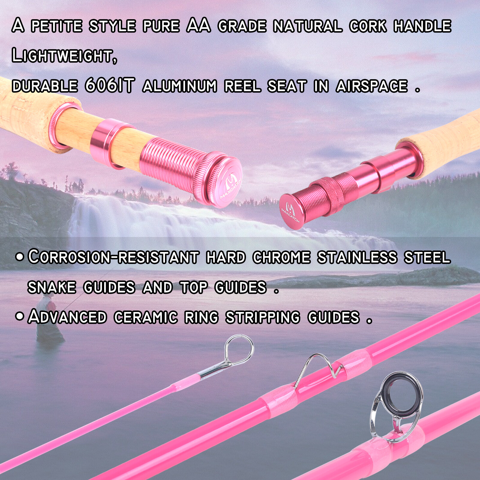 Women’s Elegant Pink 2wt/5wt Medium-Fast Action Fly Fishing Rod Combo