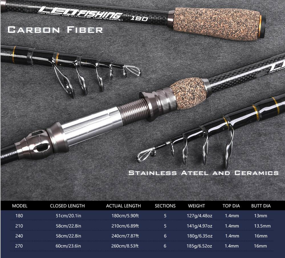 Portable Telescopic Rod Spinning Carbon Fishing Rods Casting Fishing Poles Trout