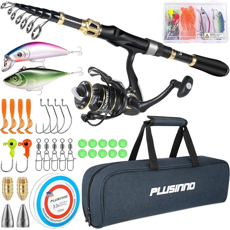 Telescopic Fishing Rod Carbon Fiber Sensitive Durable Guides Portable Carry Bag