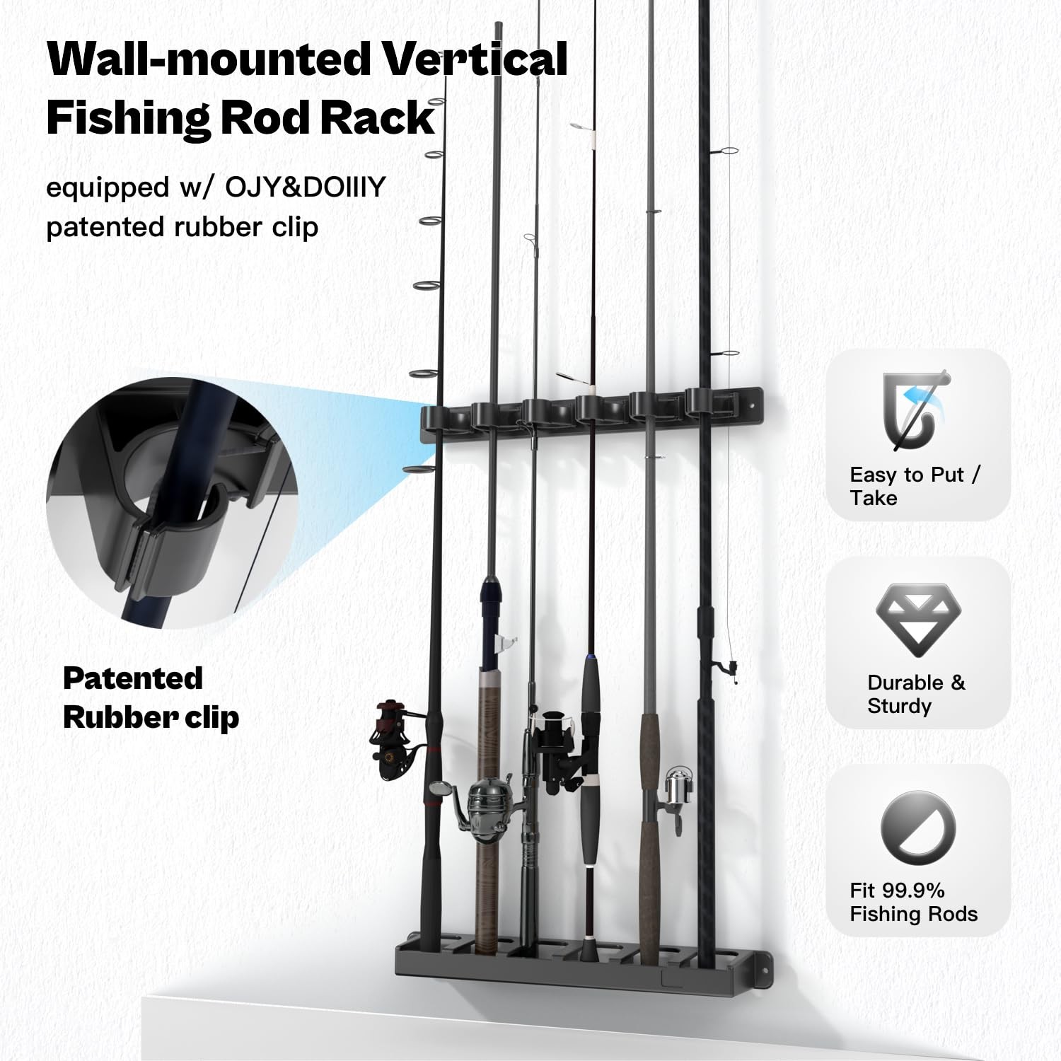 OJYDOIIIY Wall Mount Fishing Rod 1.4 x 4.7 x 14 inches, 1 Pack, 6 Rods