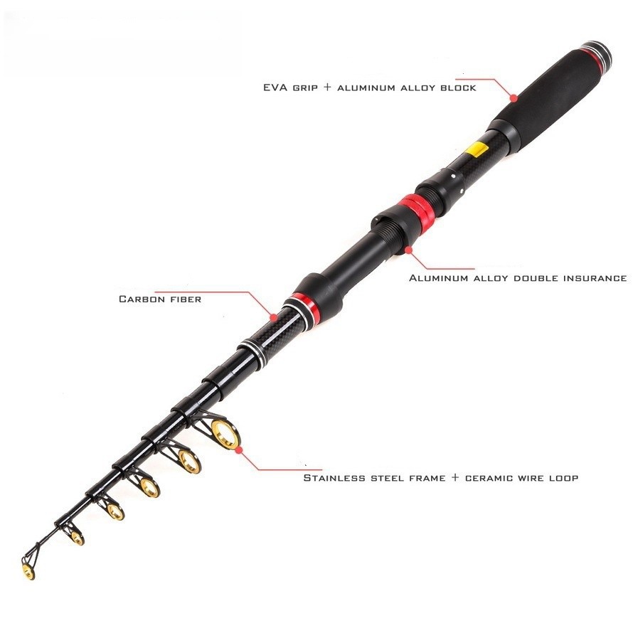 Telescopic Rock Fishing Rod 1.8m-3.0m Carbon Rod Travel Spinning Saltwater Pole