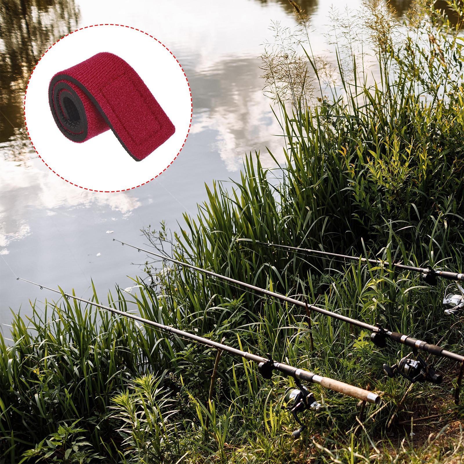 6pcs Fishing Rod Strap, 25cm Stretchy Belts Holders Pole Sleeve Cover, Red