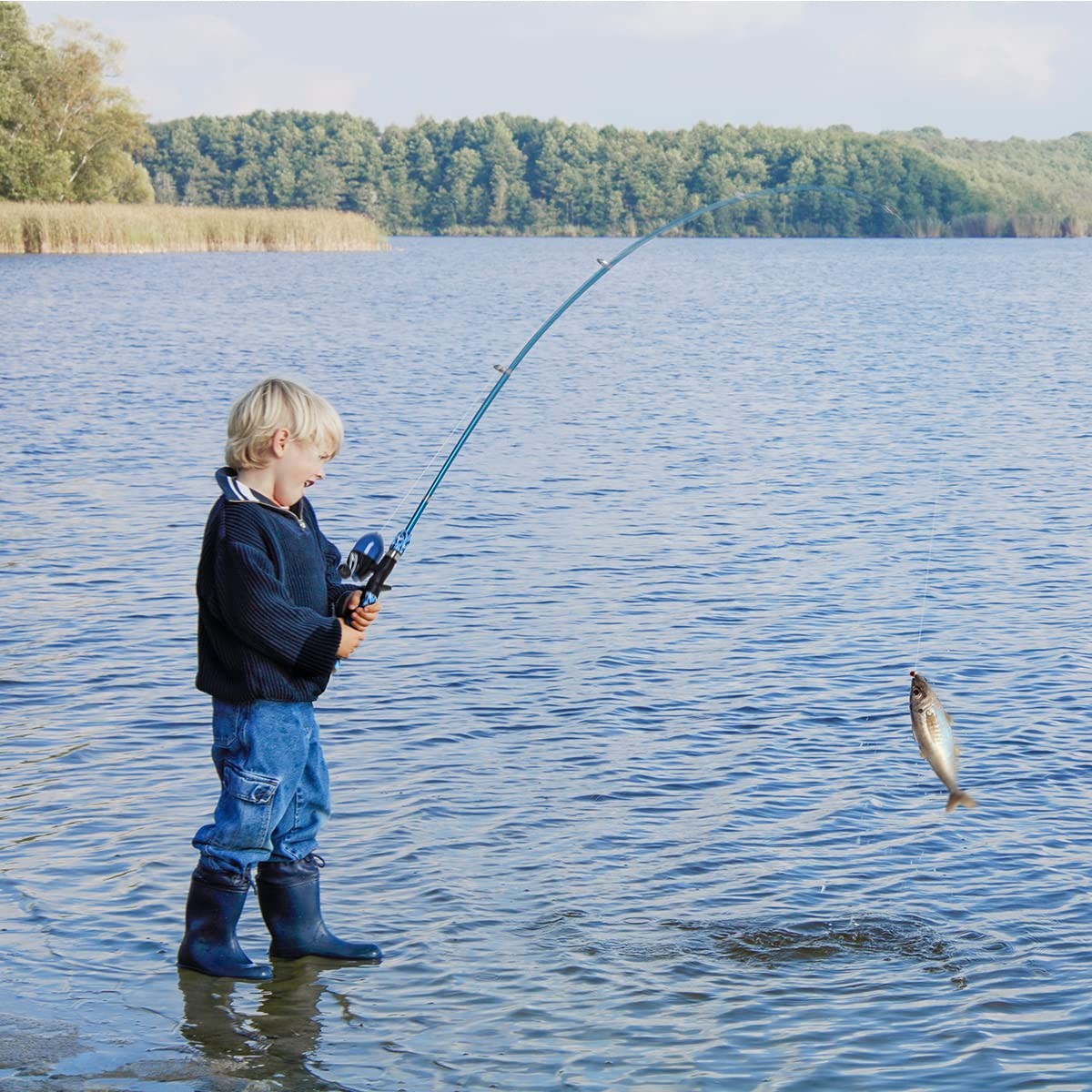 LEOFISHING Portable Kids Fishing Rod Set 2Pack 165cm, Blue and Orange