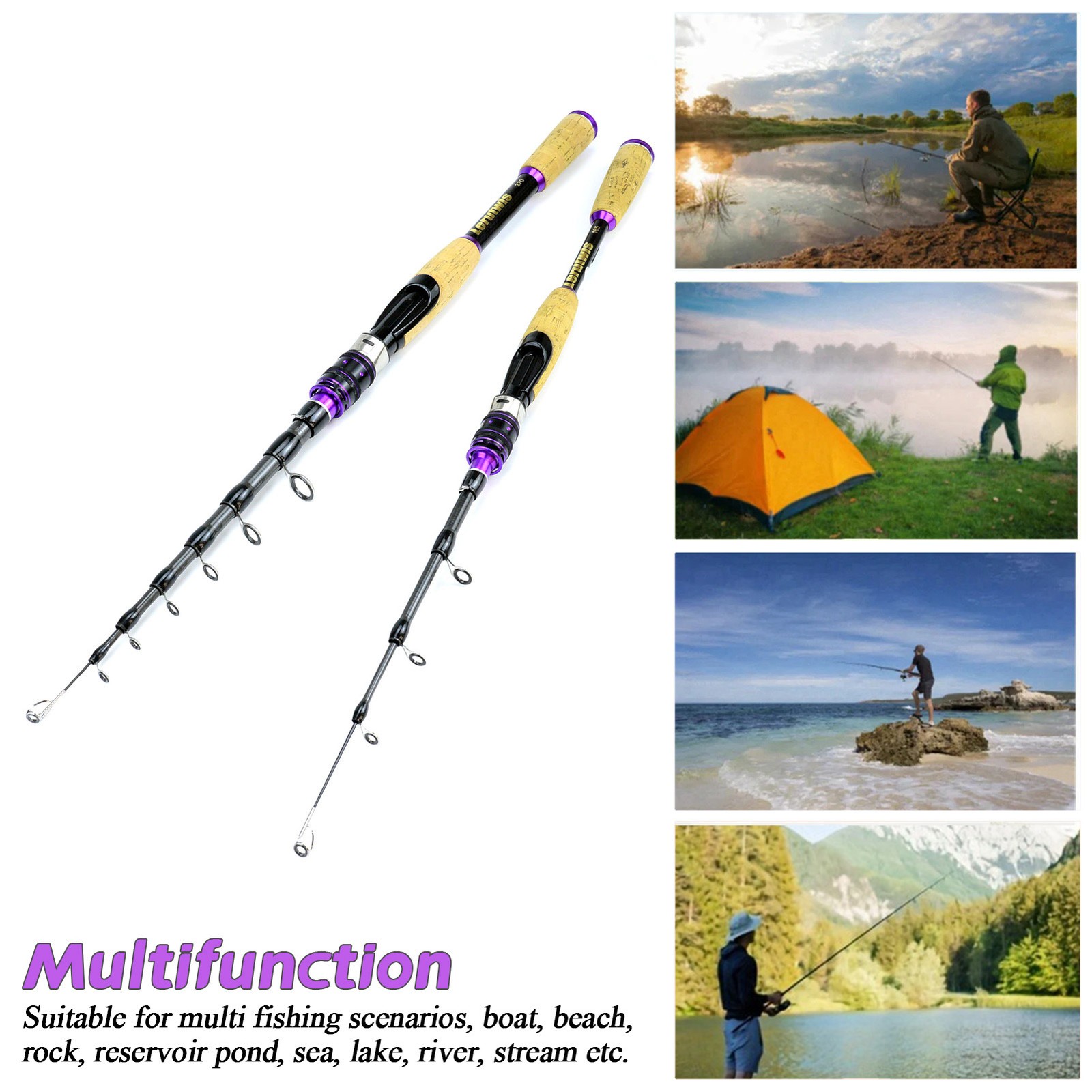 1.65M-2.7M Lure Pole Portable Telescopic Fishing Rods Carbon Rod M Power