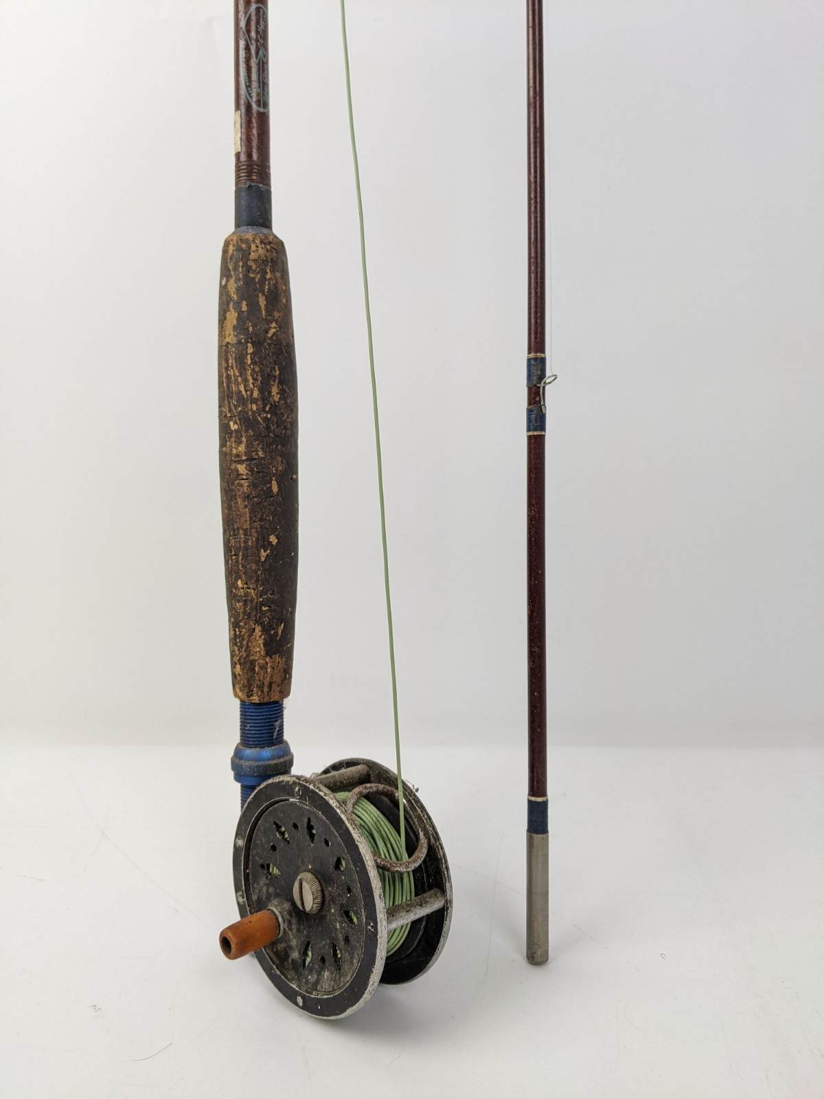 VTG Sears Roebuck JC Higgins 2pc Fiber Glass Fishing Pole Rod & Union Reel