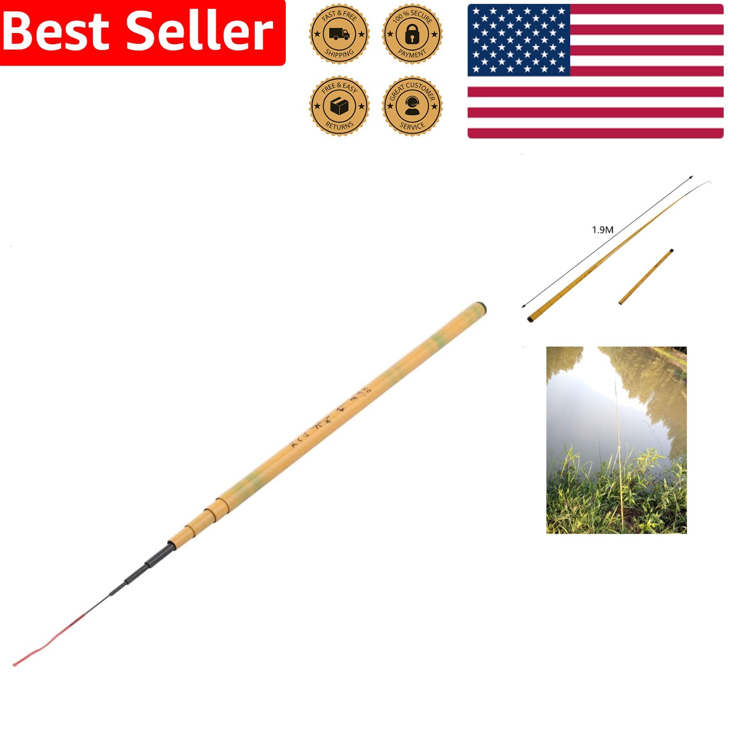 Compact Fishing Rod 1.9M Telescopic – Professional Grade, Cork Grip, Lightweight