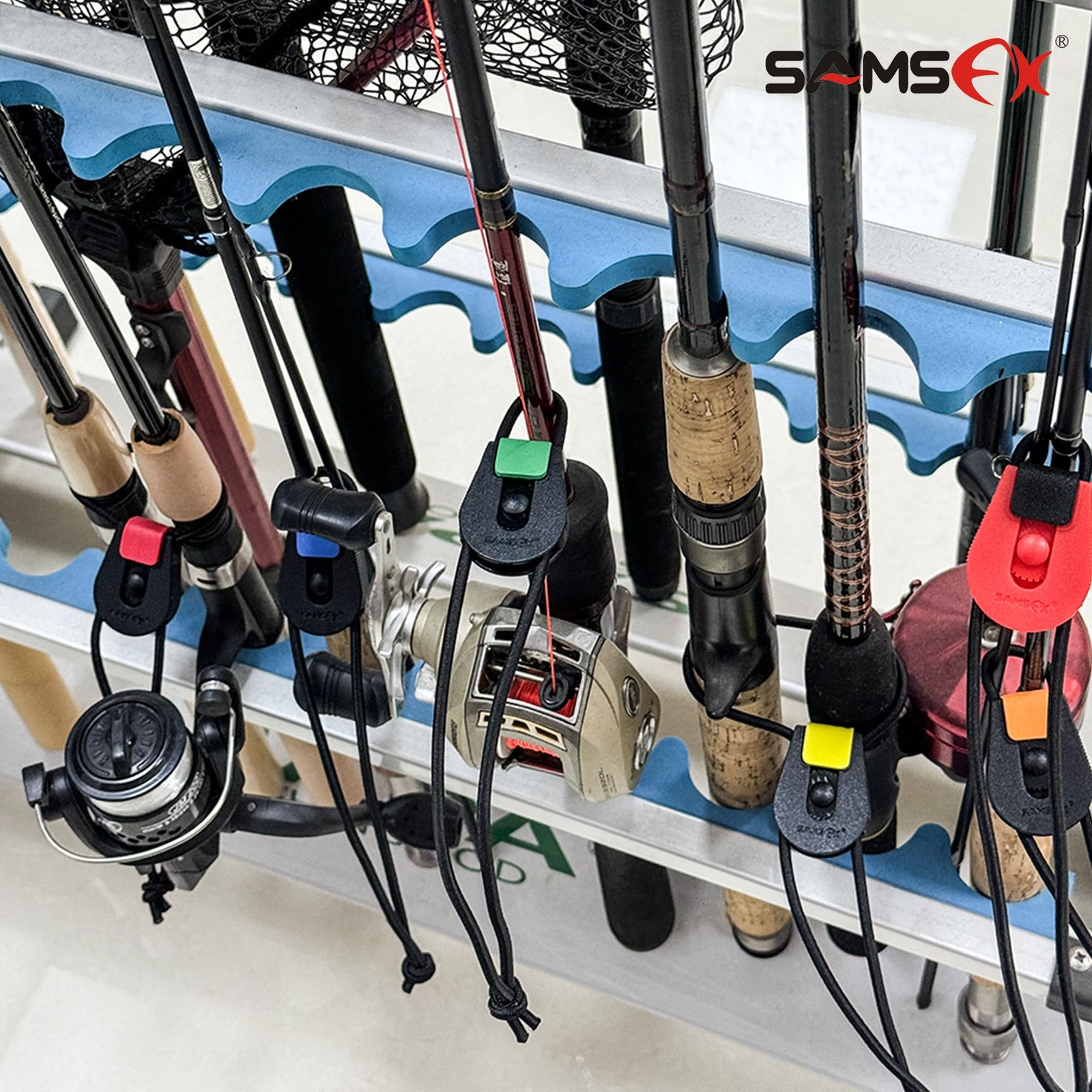 SAMSFX Fishing Rods Belt Stretchy Smart Adjustable, 8pcs, 4 Colors Mixed B