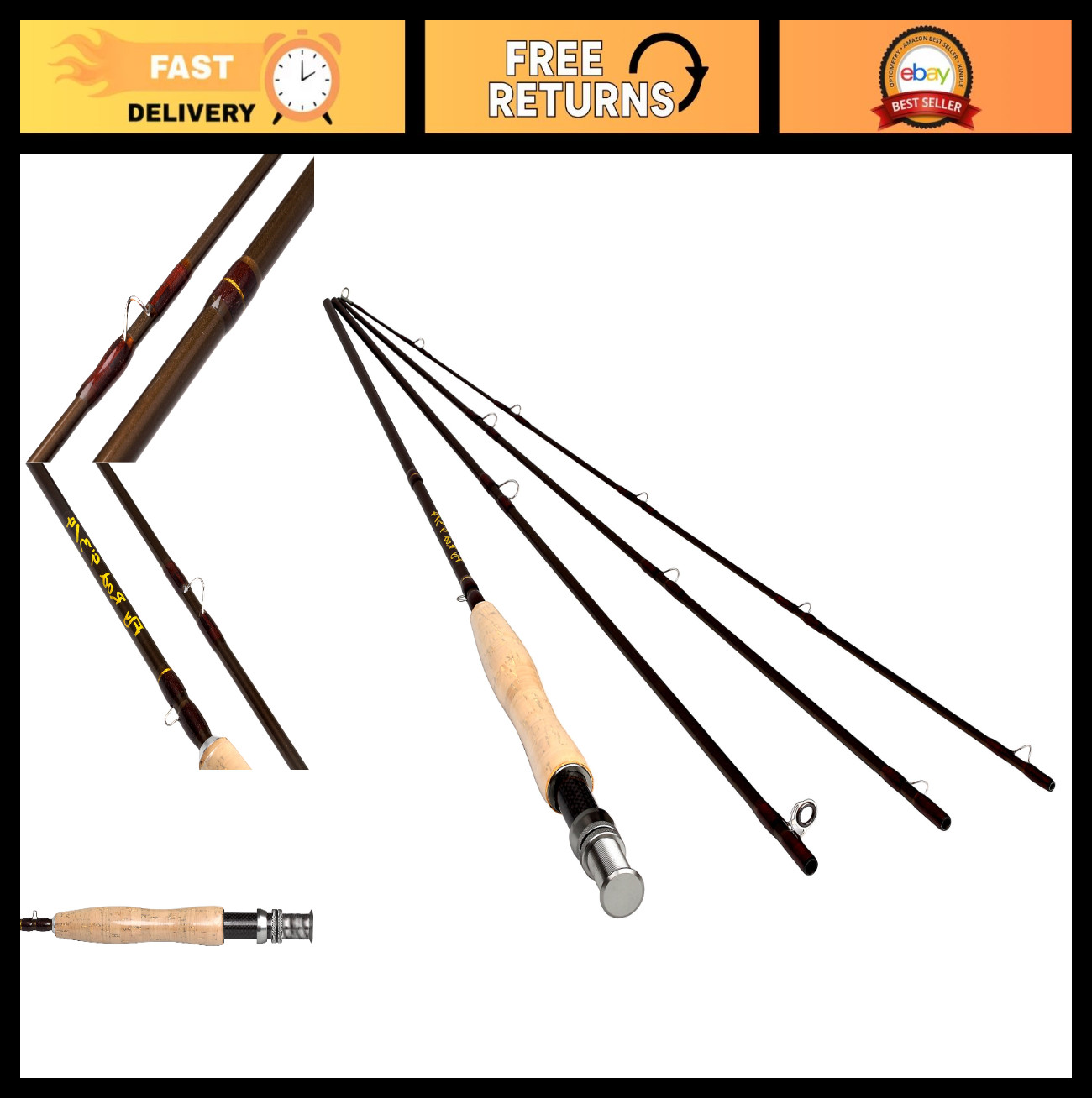 9ft 10ft 3-4wt 5-6wt 4-Piece Graphite Fly Fishing Rod – Lightweight Medium Fast