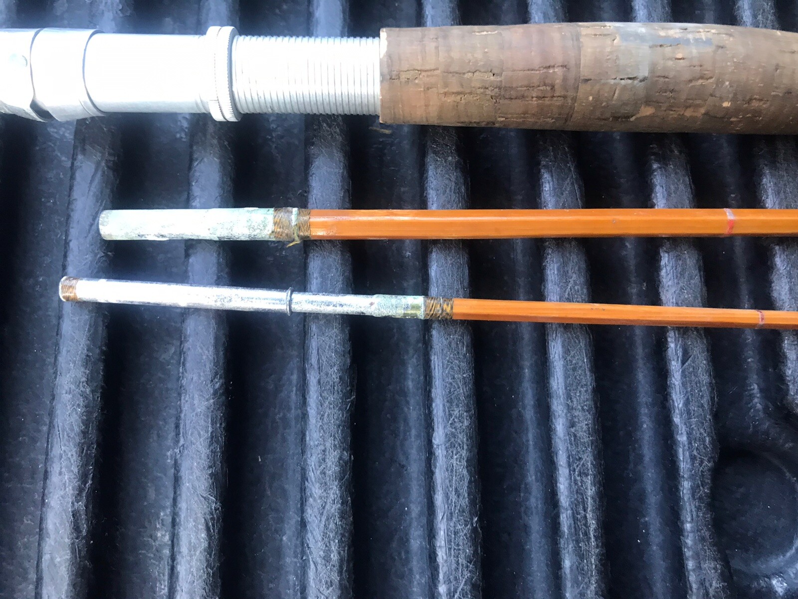 NKK 3pc Made in Japan Bamboo Fly Fishing Rod With Metal Vtg Tube Case
