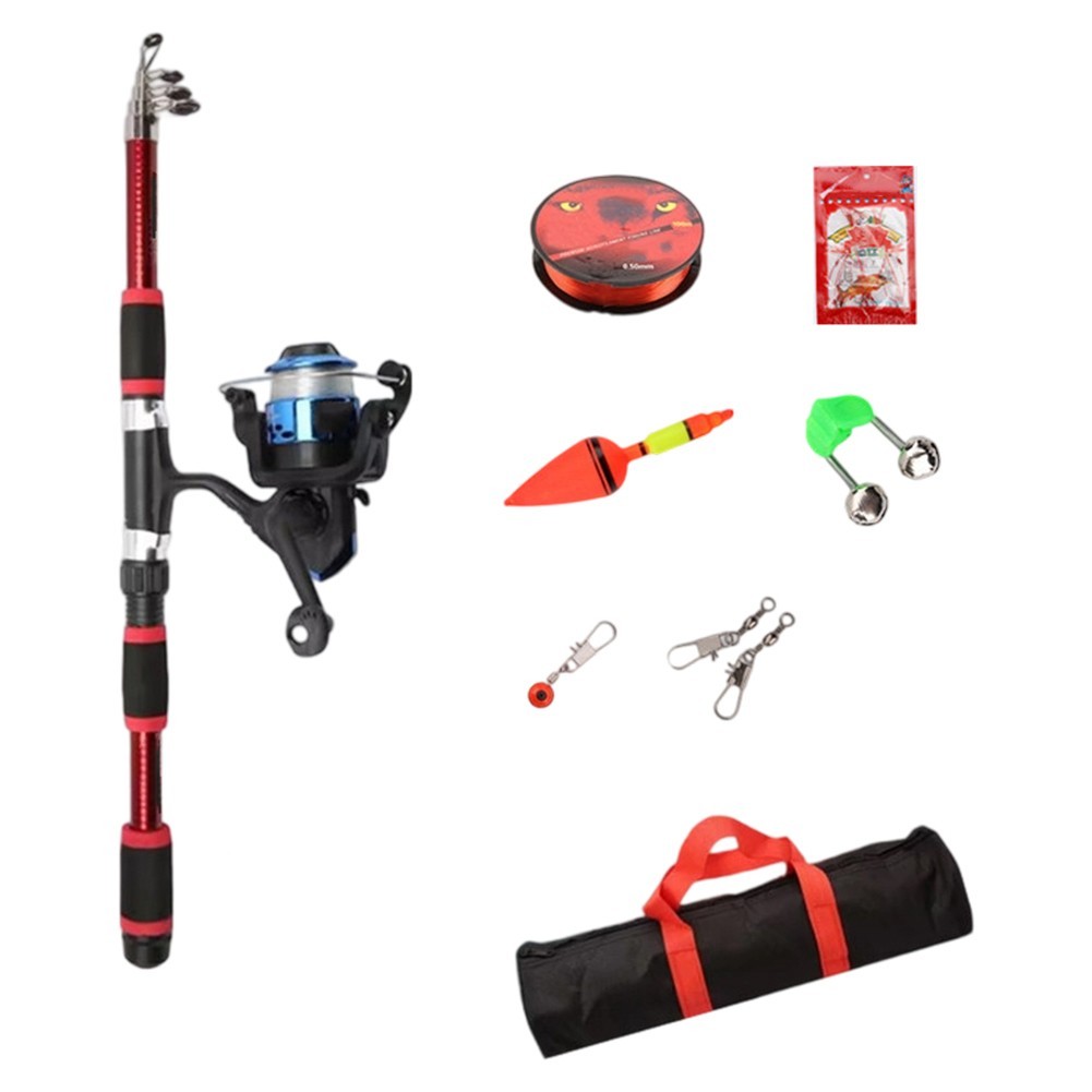 1 8m Fiberglass Fishing Rod Set Full Kit with Reel Hooks Baits for Travel