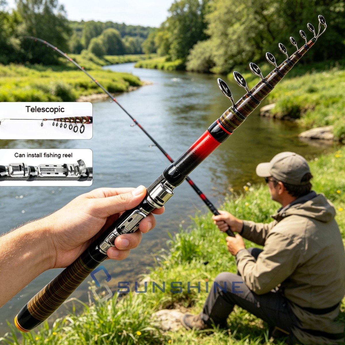 Carbon Fiber Portable Telescopic Fishing Rod Pole 20-55lb Sea Saltwater Spinning