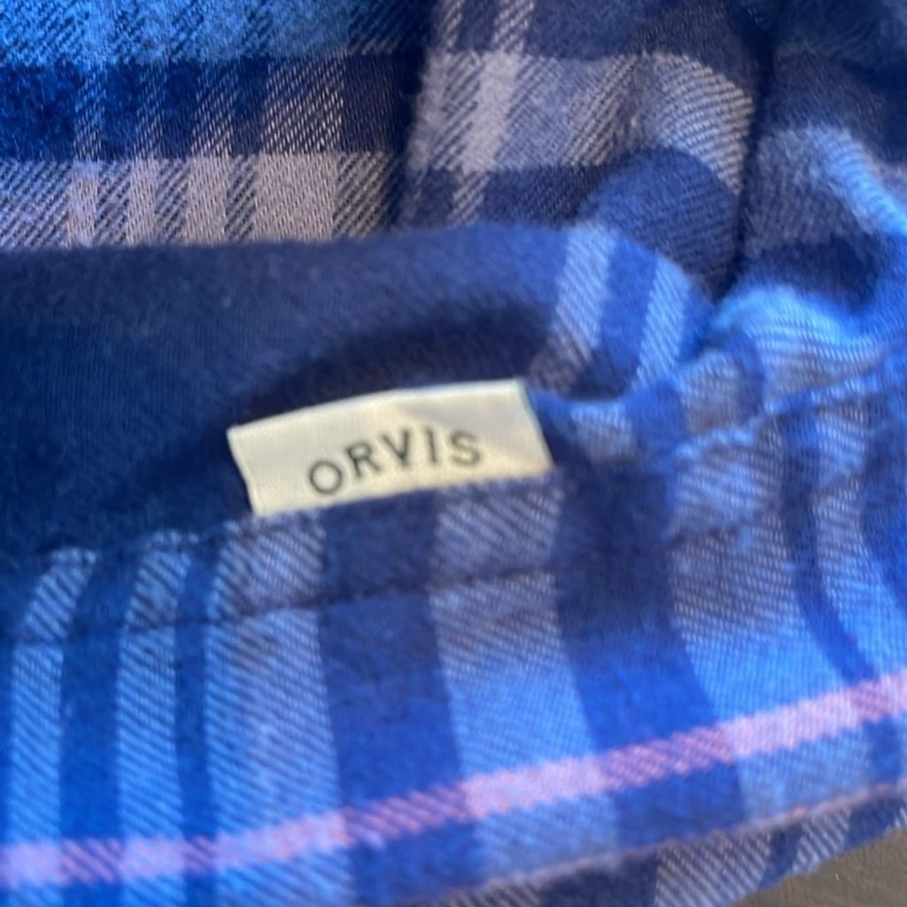 Orvis Women’s Navy Plaid Logan Stretch Flannel Size S Button Up Shirt Gorpcore