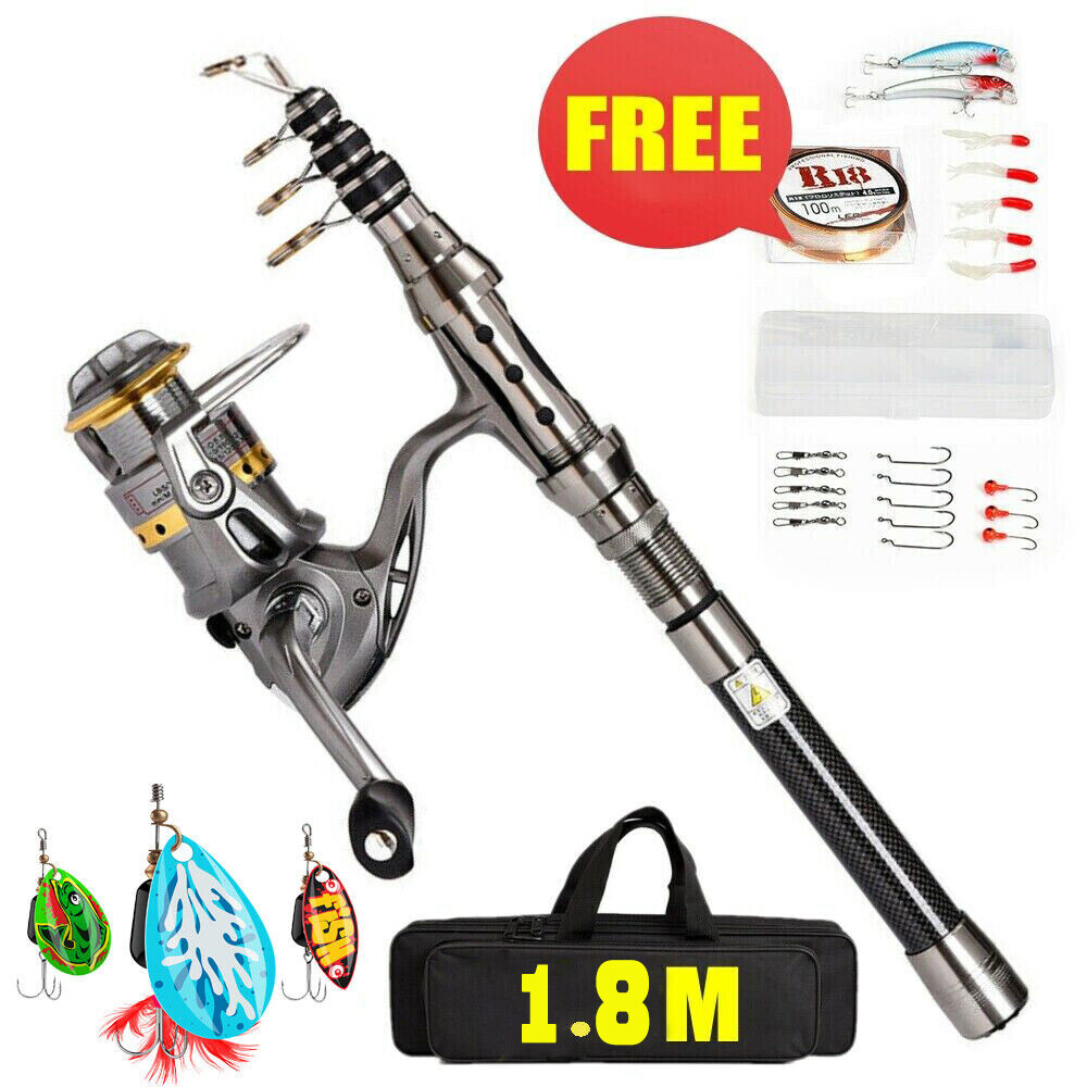 Telescopic Fishing Rod Spinning Reel Combo Sea Saltwater Fishing Lures Baits Bag